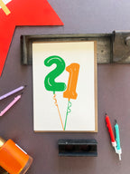 Balloon 21 Letterpress Card | 21st Birthday Card