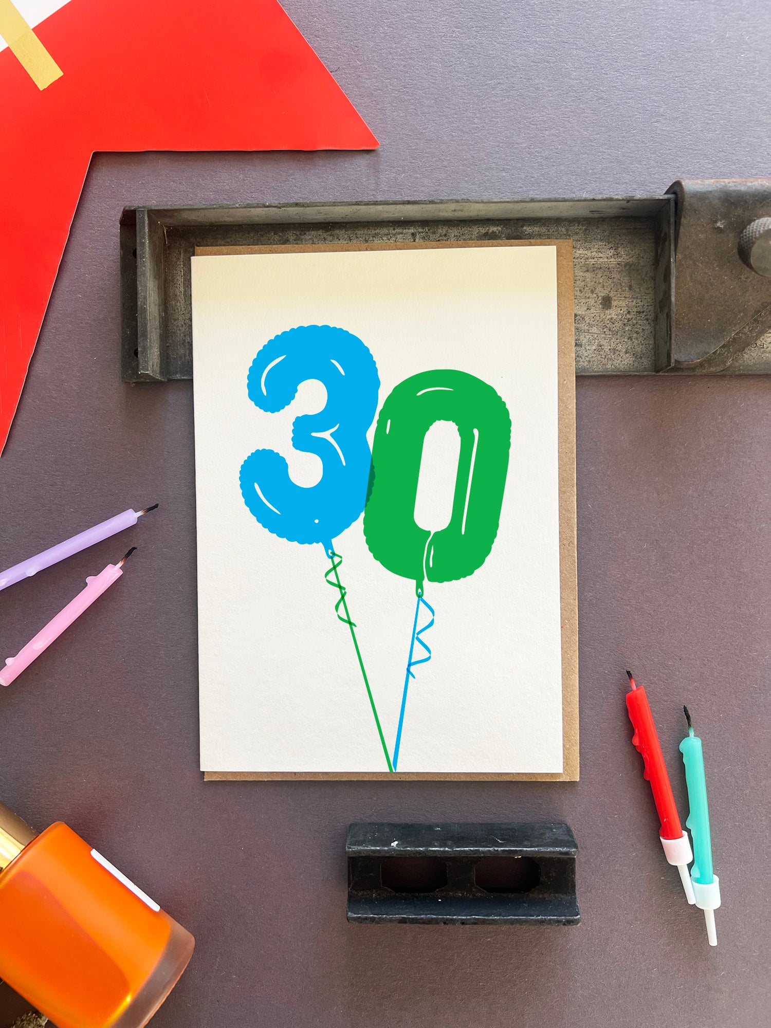 Balloon 30 Letterpress Card | 30th Birthday Card