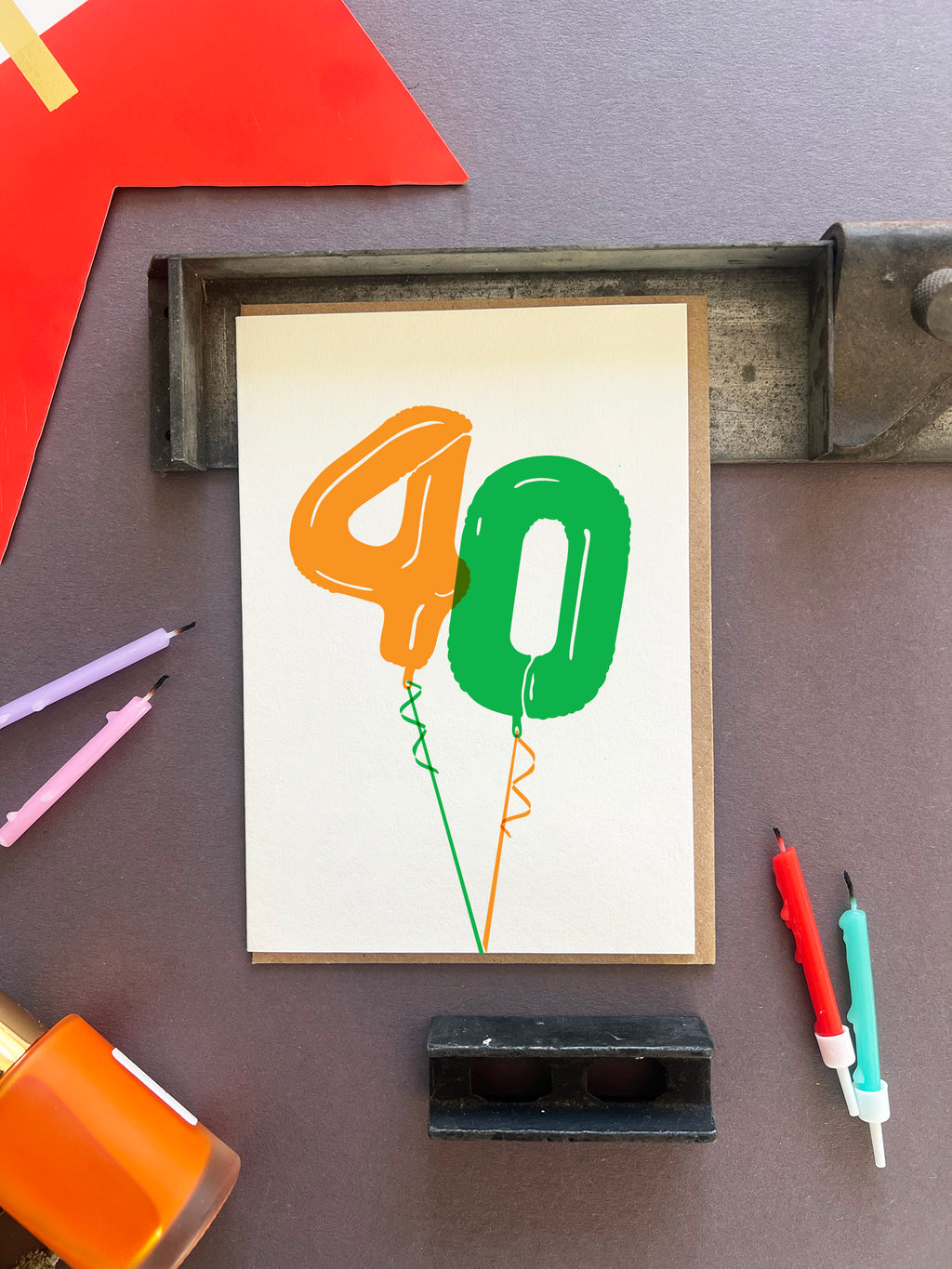 Balloon 40 Letterpress Card | 40th Birthday Card