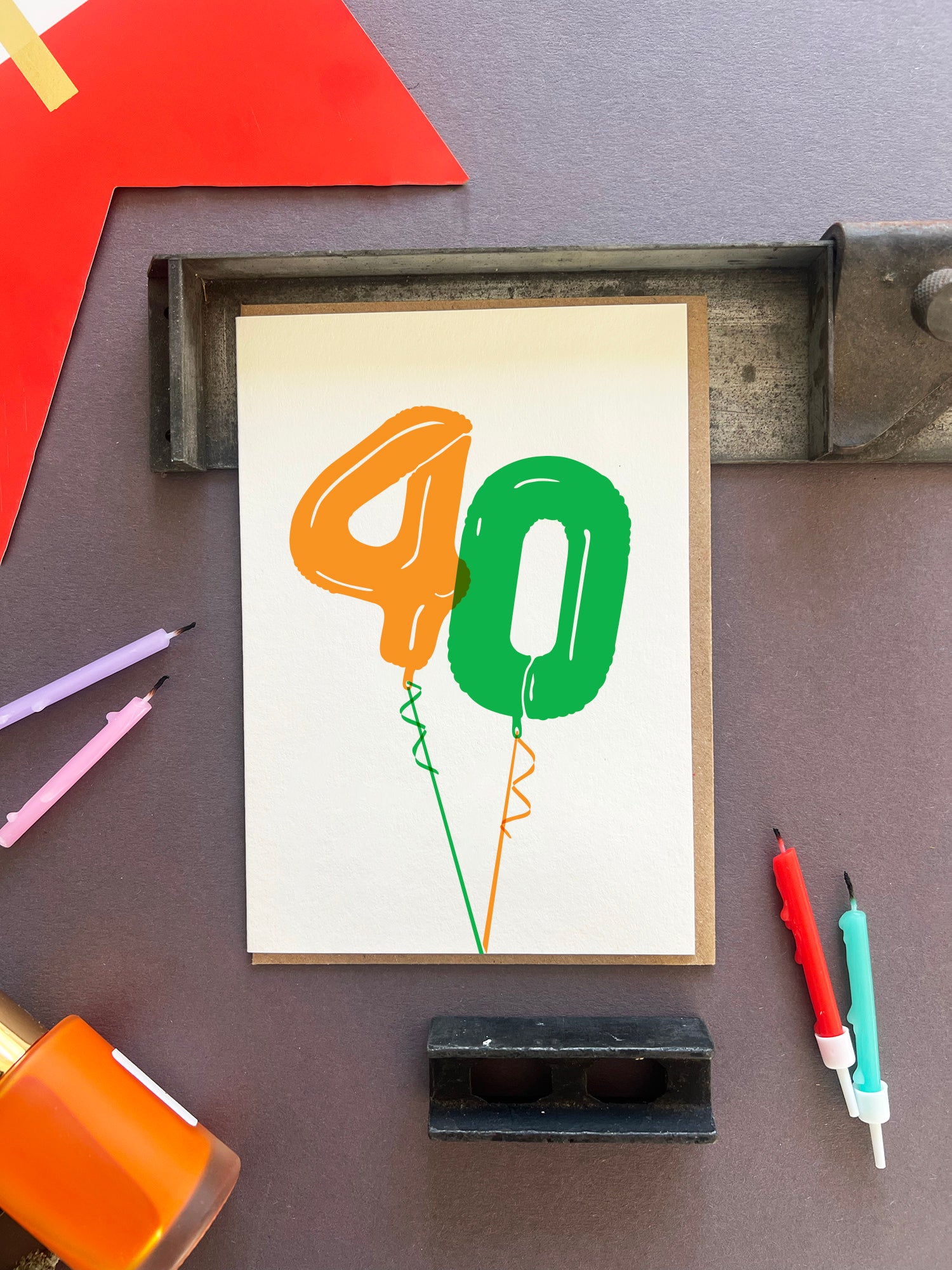 Balloon 40 Letterpress Card | 40th Birthday Card