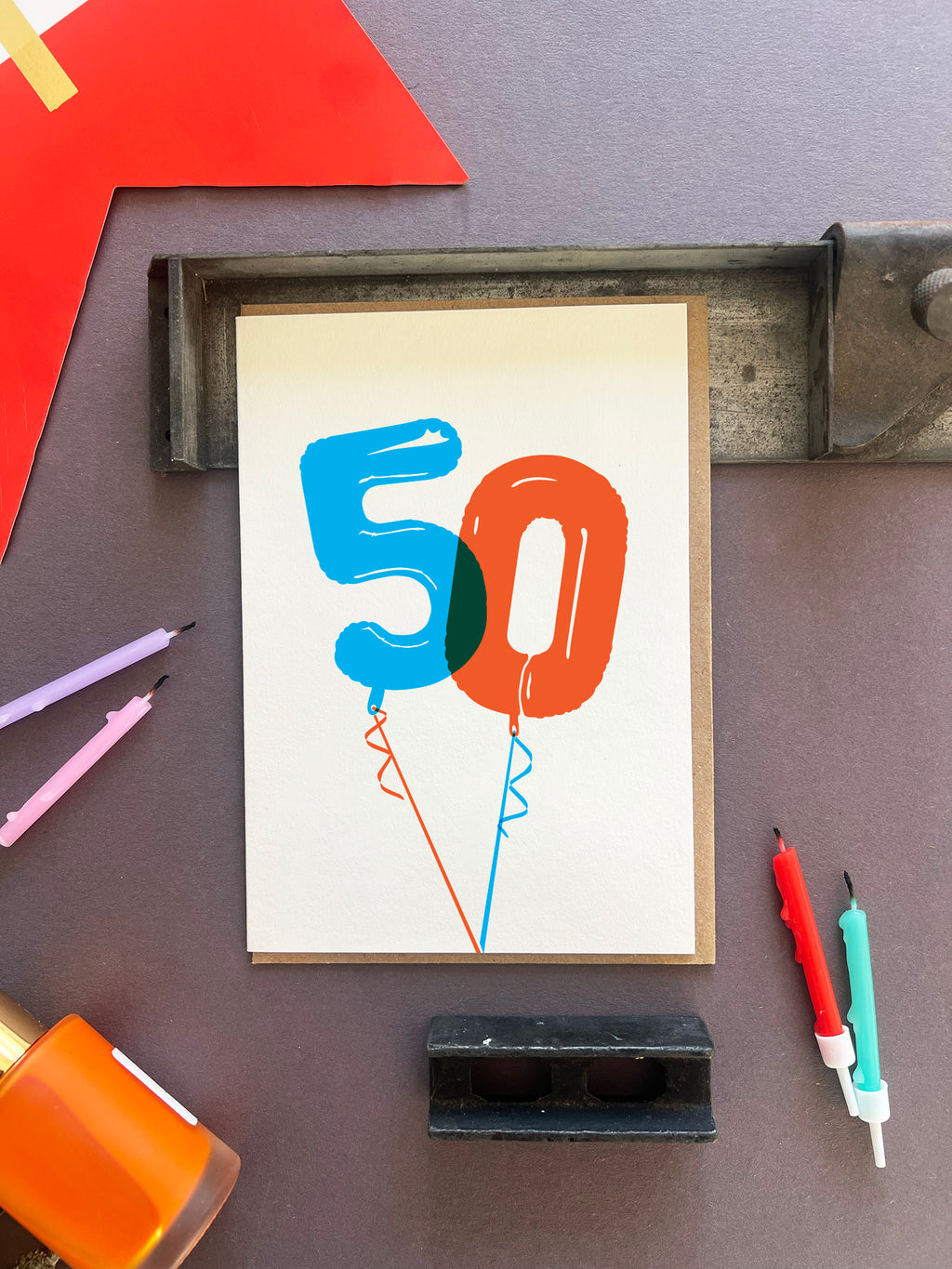 Balloon 50 Letterpress Card | 50th Birthday Card