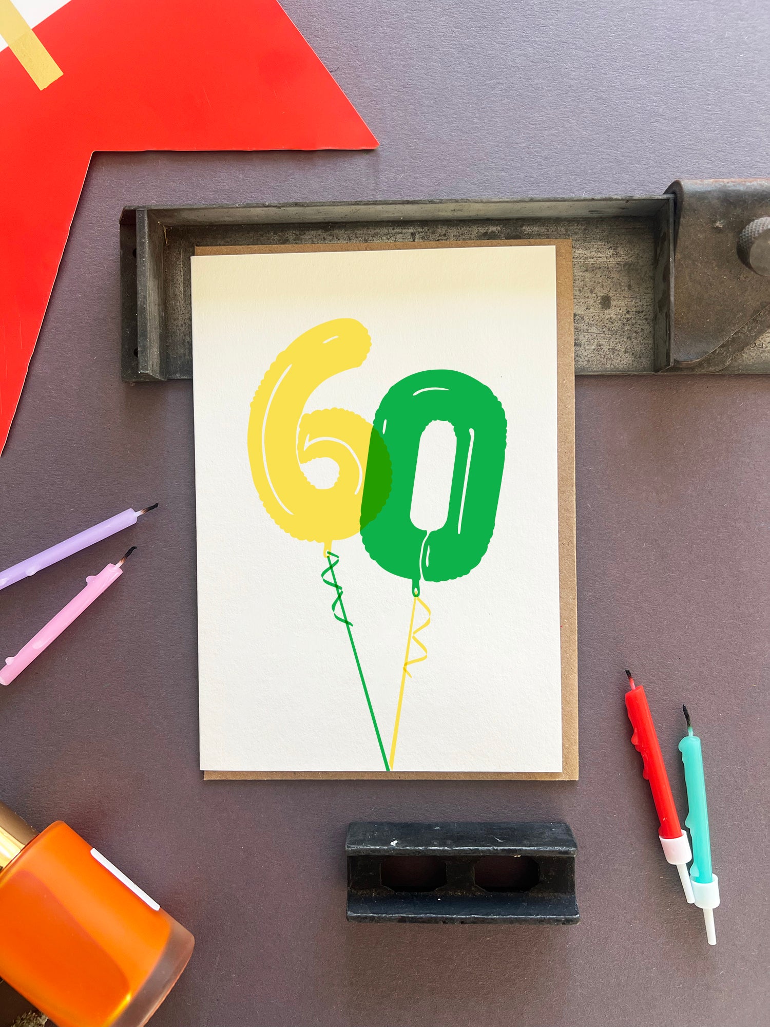Balloon 60 Letterpress Card | 60th Birthday Card