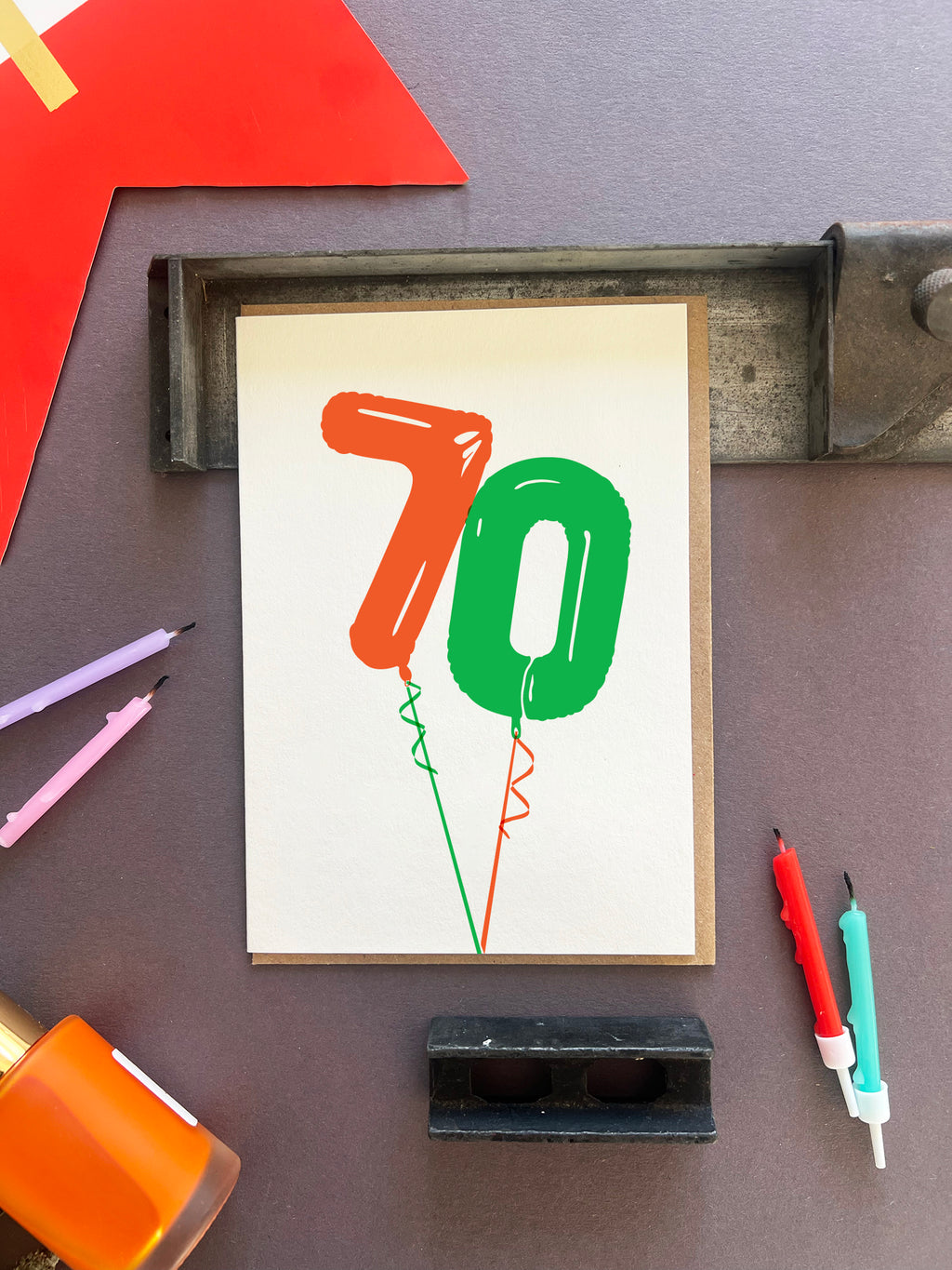 Balloon 70 Letterpress Card | 70th Birthday Card