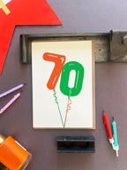 Balloon 70 Letterpress Card | 70th Birthday Card