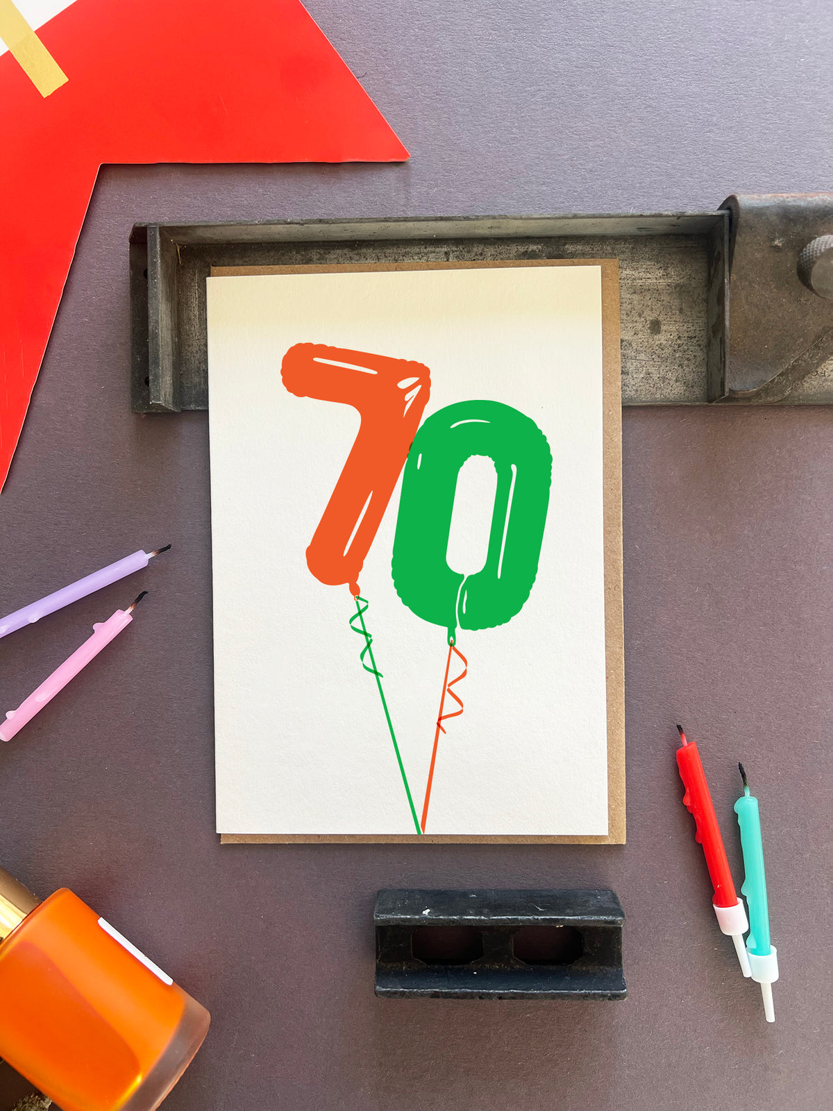 Balloon 70 Letterpress Card | 70th Birthday Card