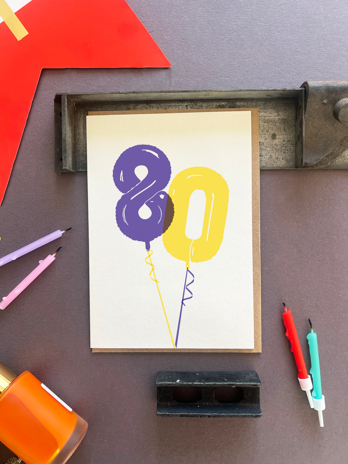 Balloon 80 Letterpress Card | 80th Birthday Card