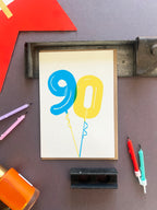 Balloon 90 Letterpress Card | 90th Birthday Card
