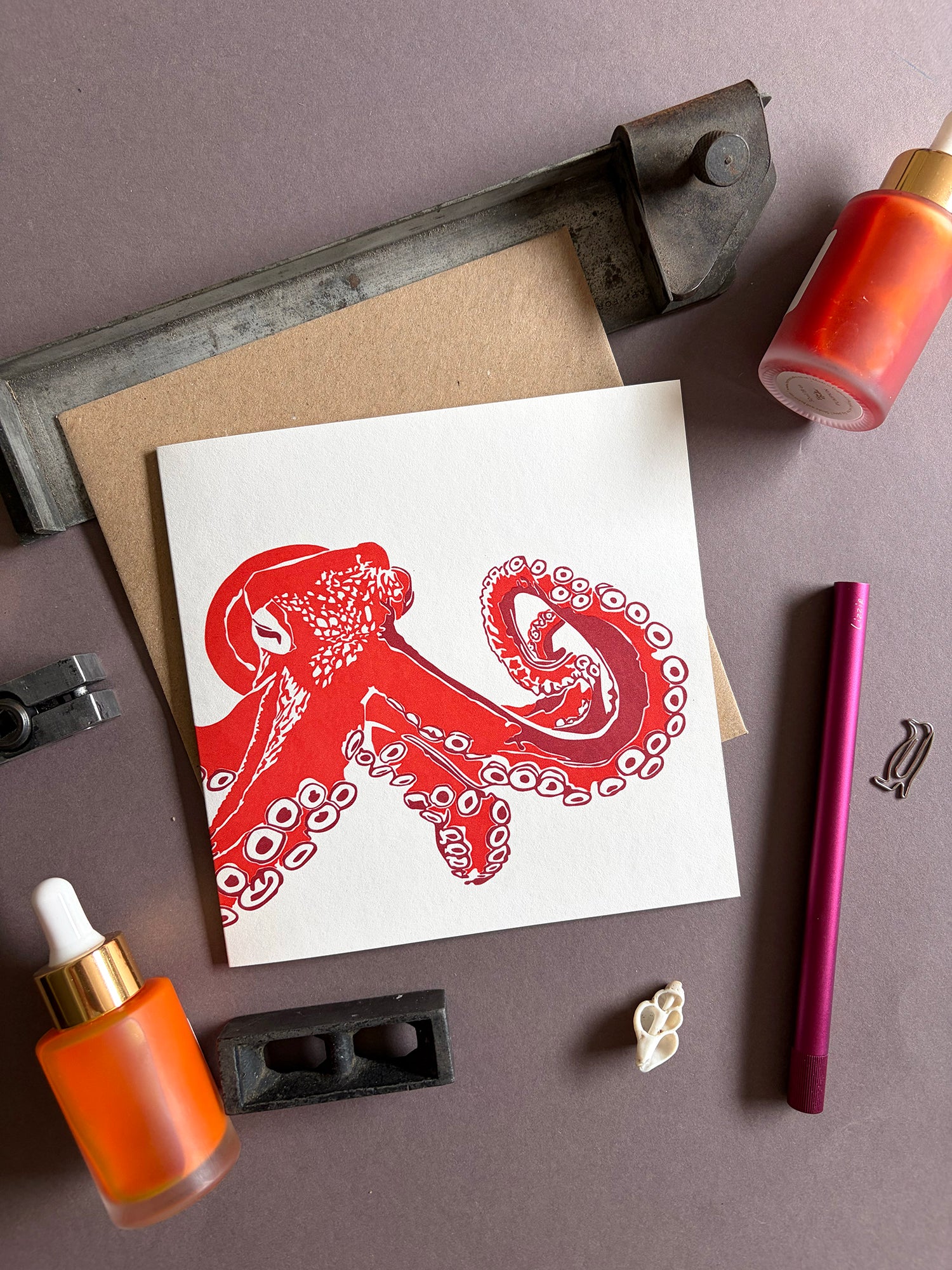 Octopus Letterpress Card