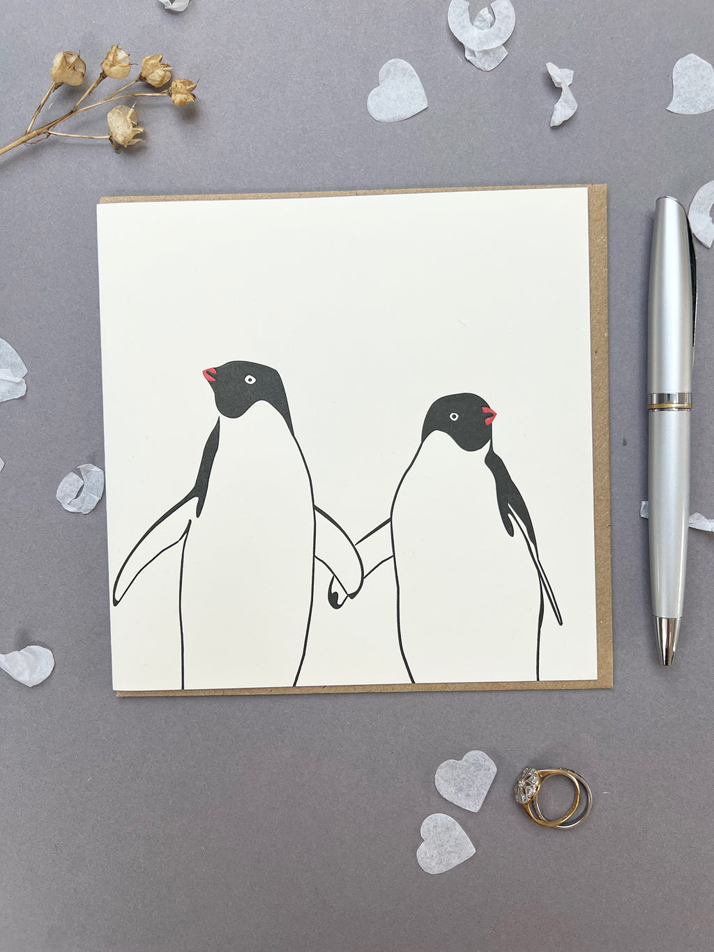 Penguins in Love Letterpress Card