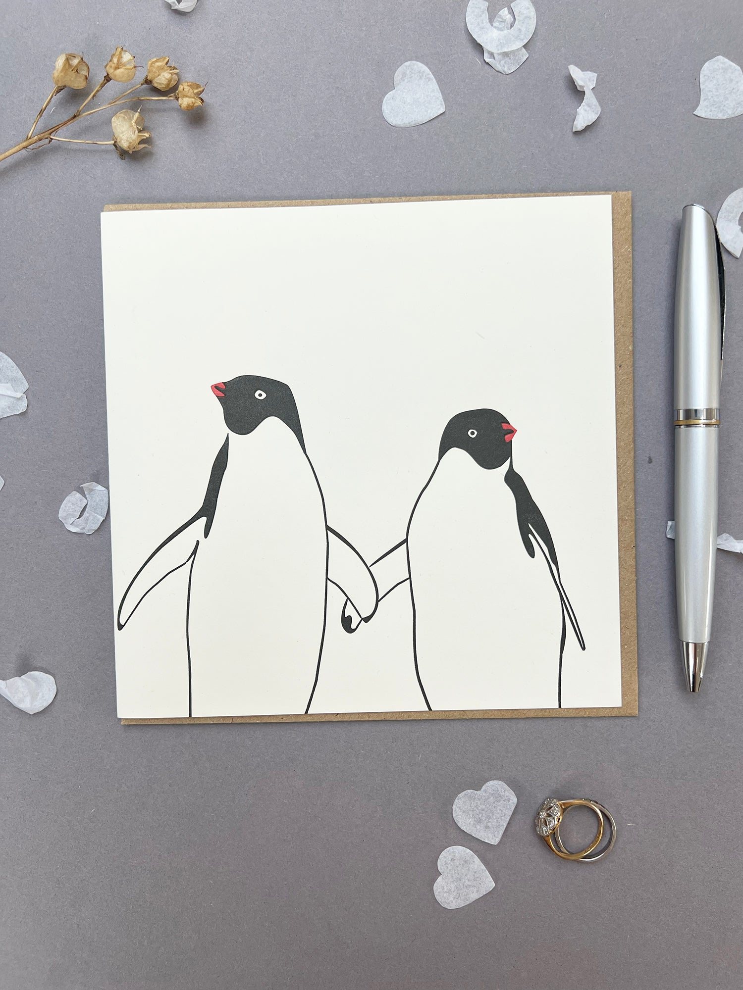 Penguins in Love Letterpress Card