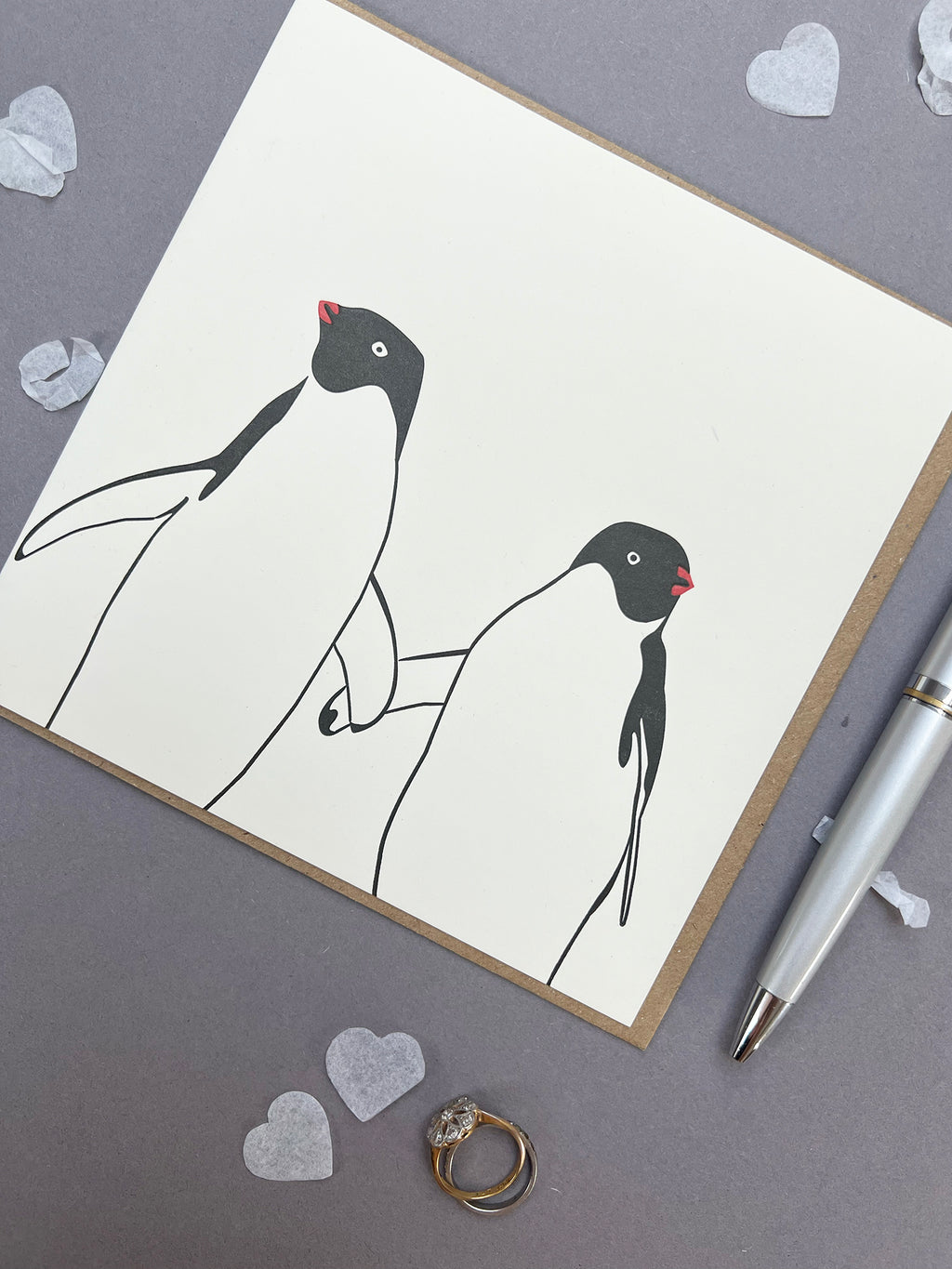 Penguins in Love Letterpress Card