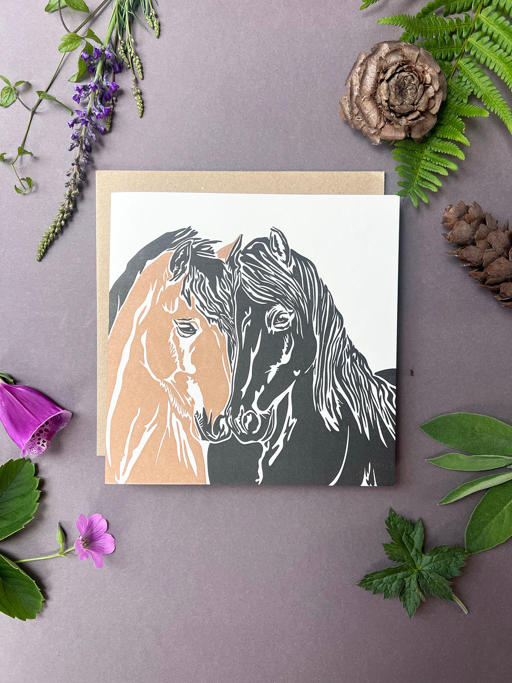Horse Snuggles Letterpress Card