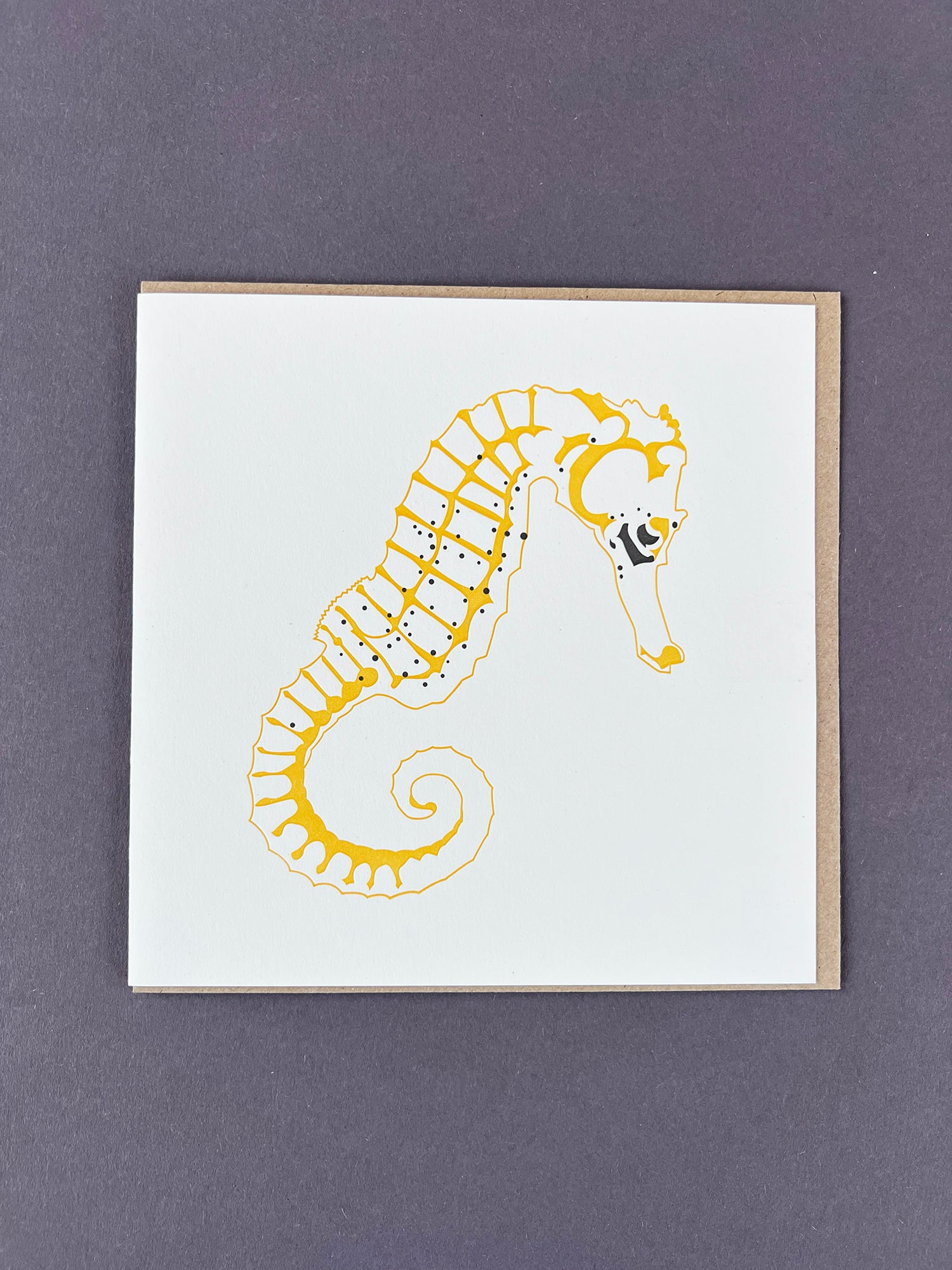 Yellow Seahorse Letterpress Card