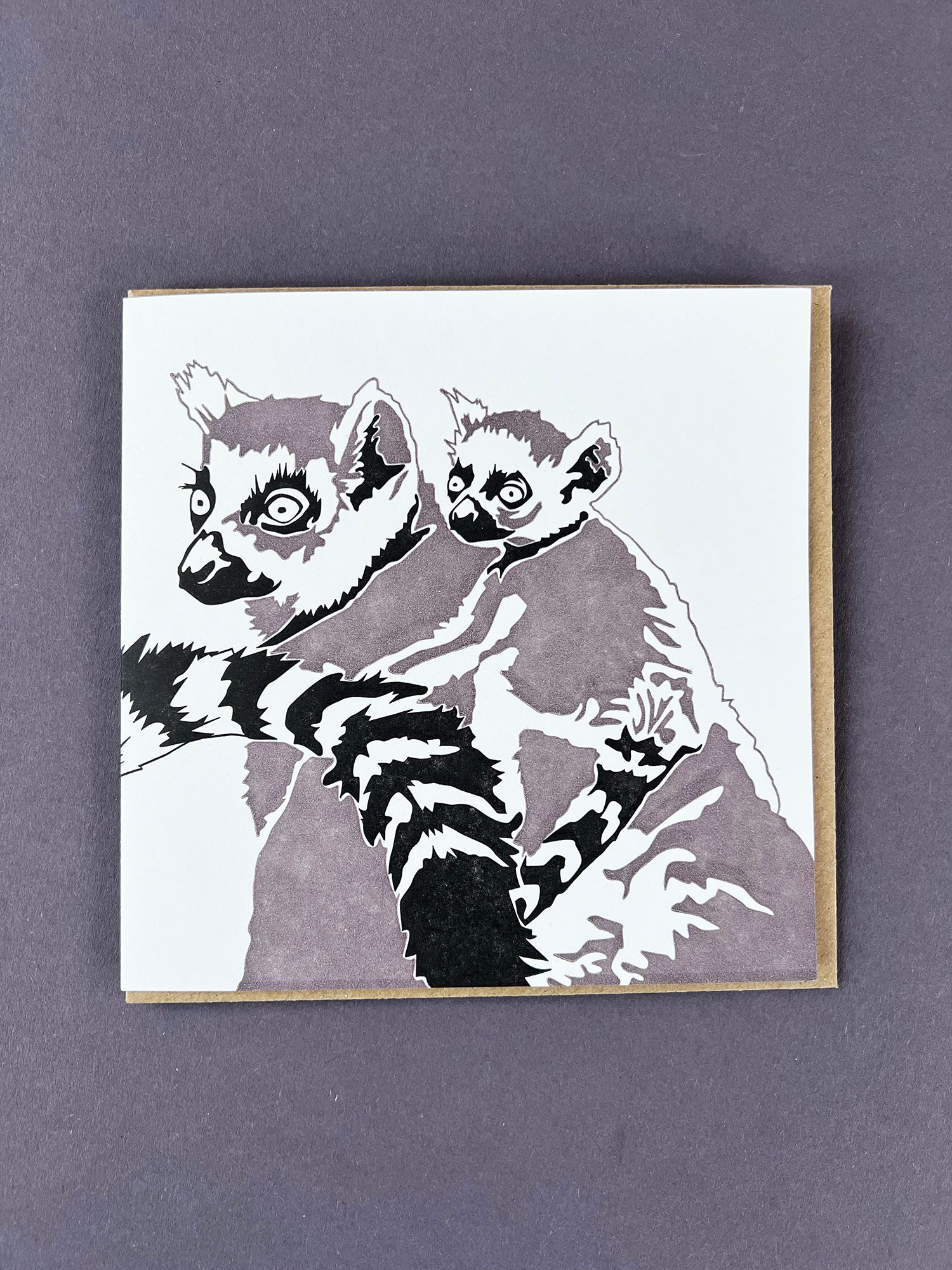 Lemur & Baby Letterpress Card