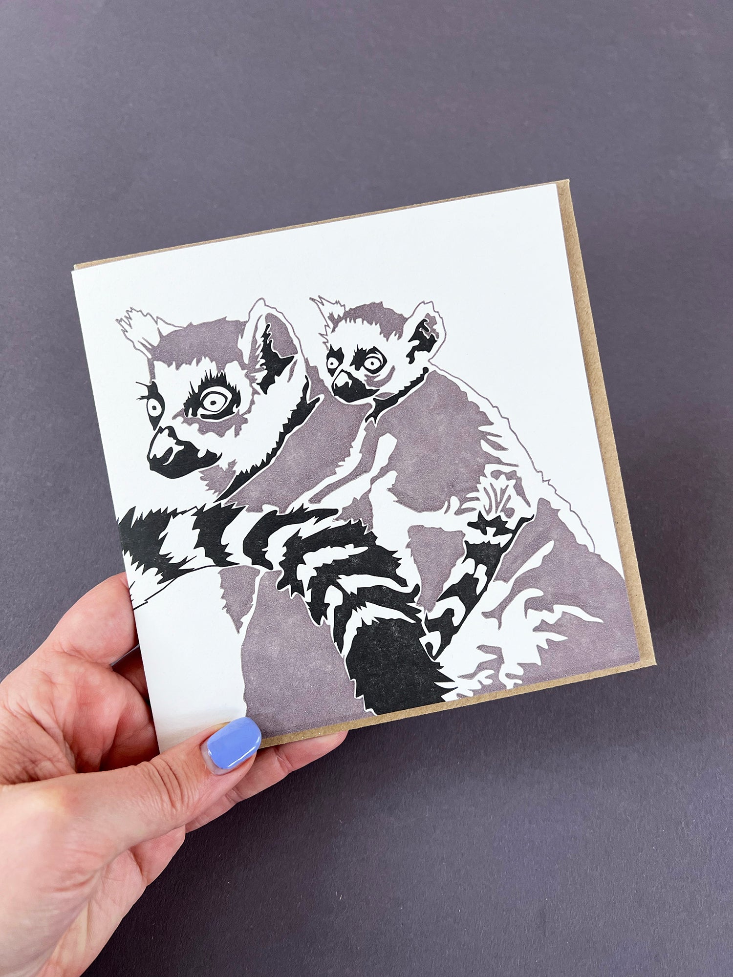 Lemur & Baby Letterpress Card