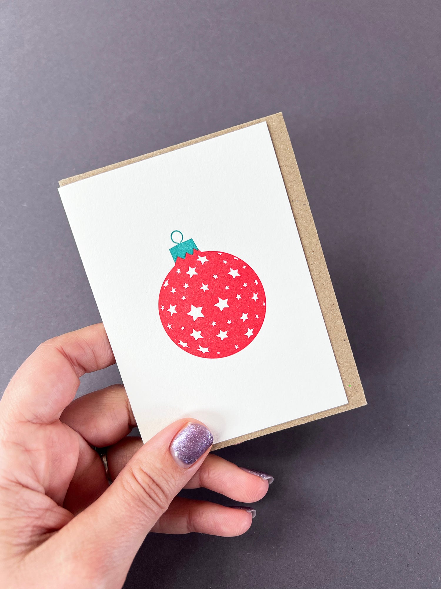 Stars Bauble Red & Green Card