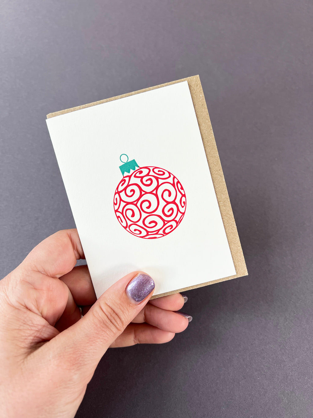 Swirls Bauble Red & Green Card