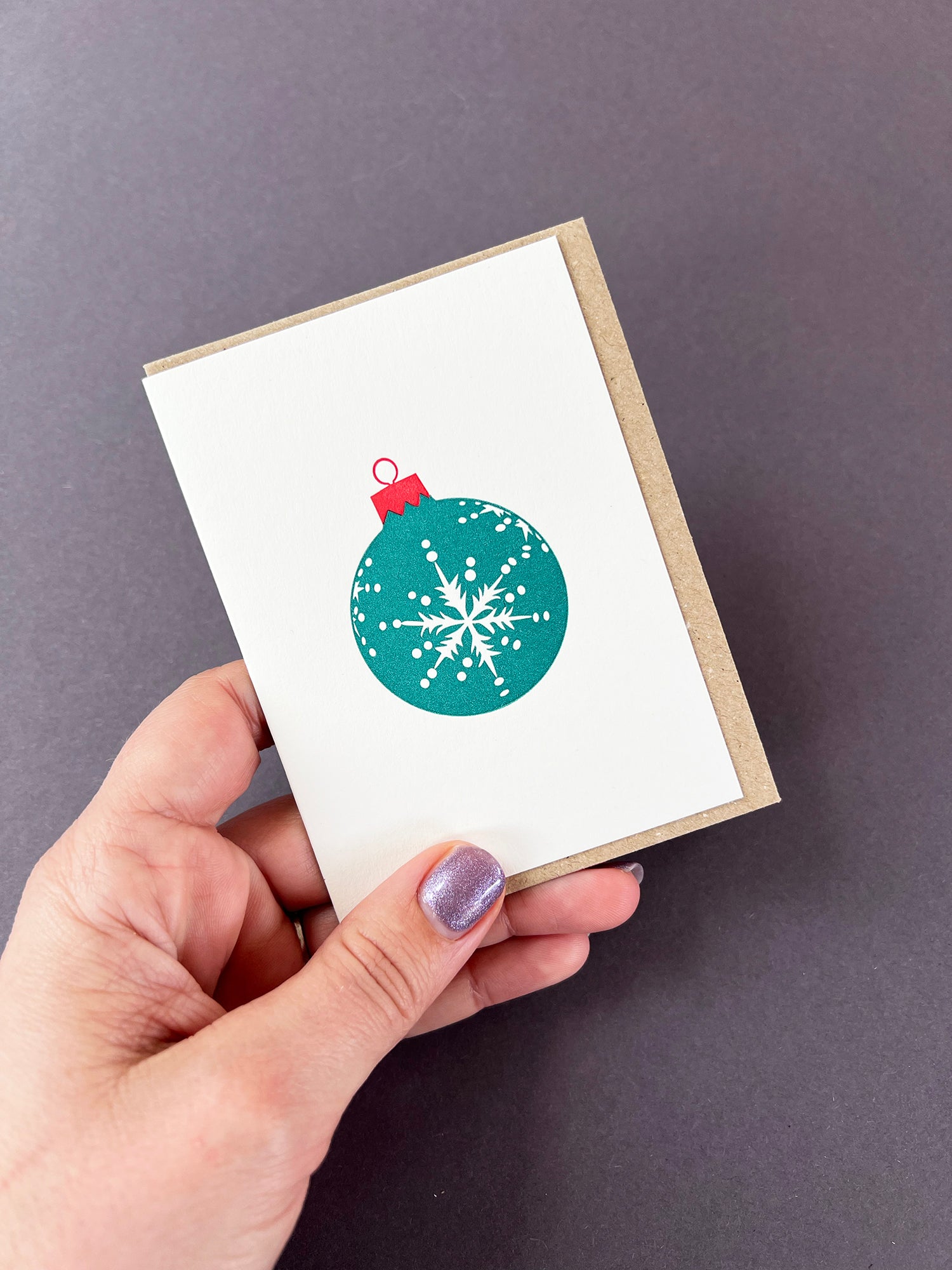 Snowflake Bauble Green & Red Card