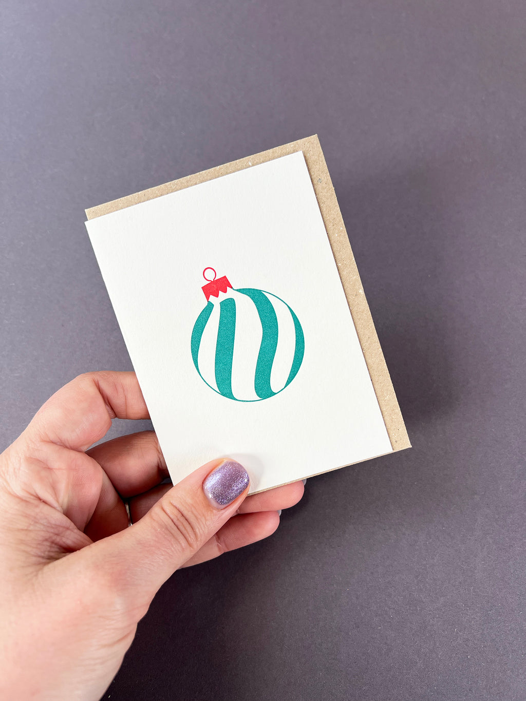 Spiral Bauble Green & Red Card