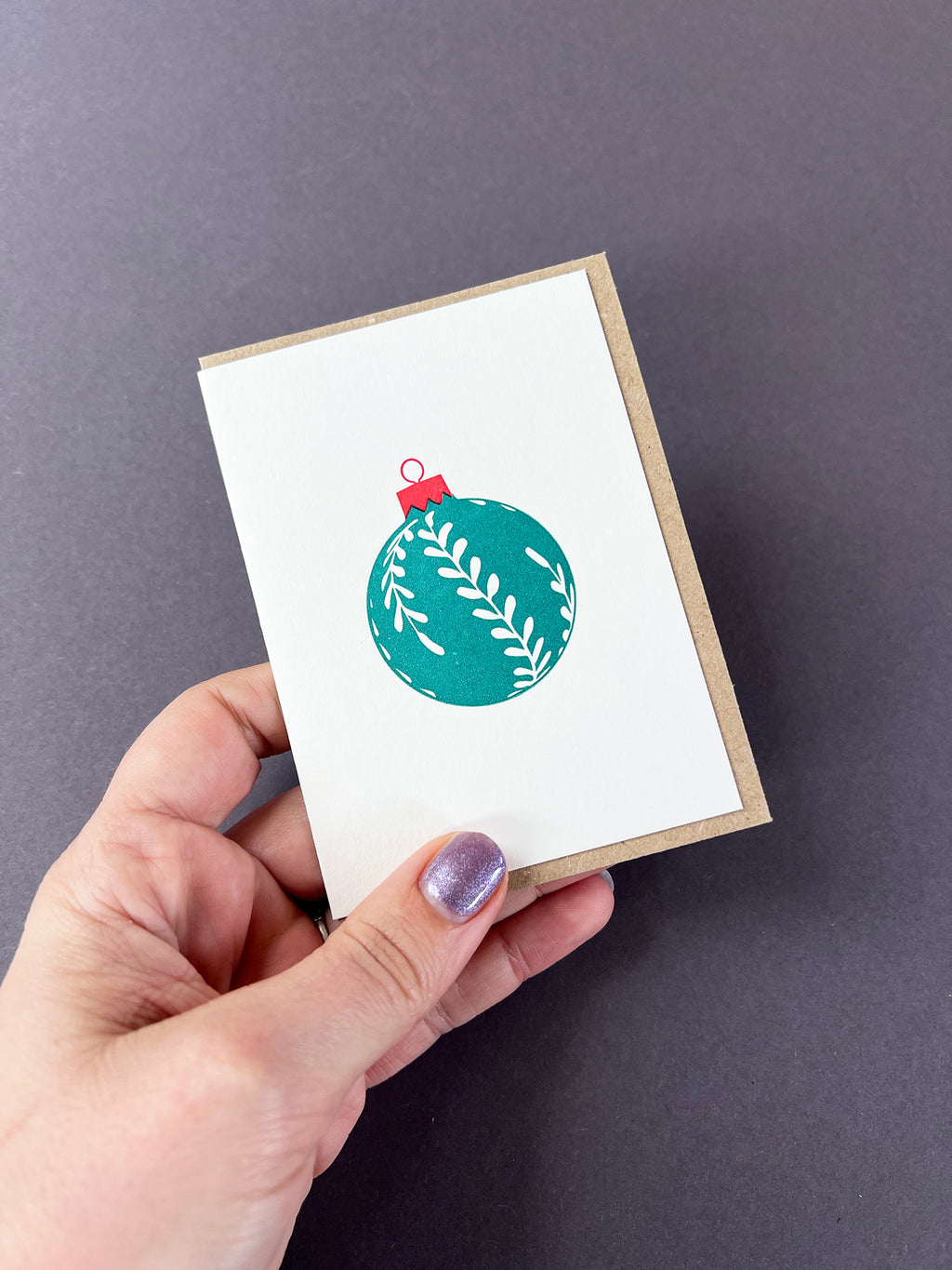 Leaf Bauble Green & Red Card
