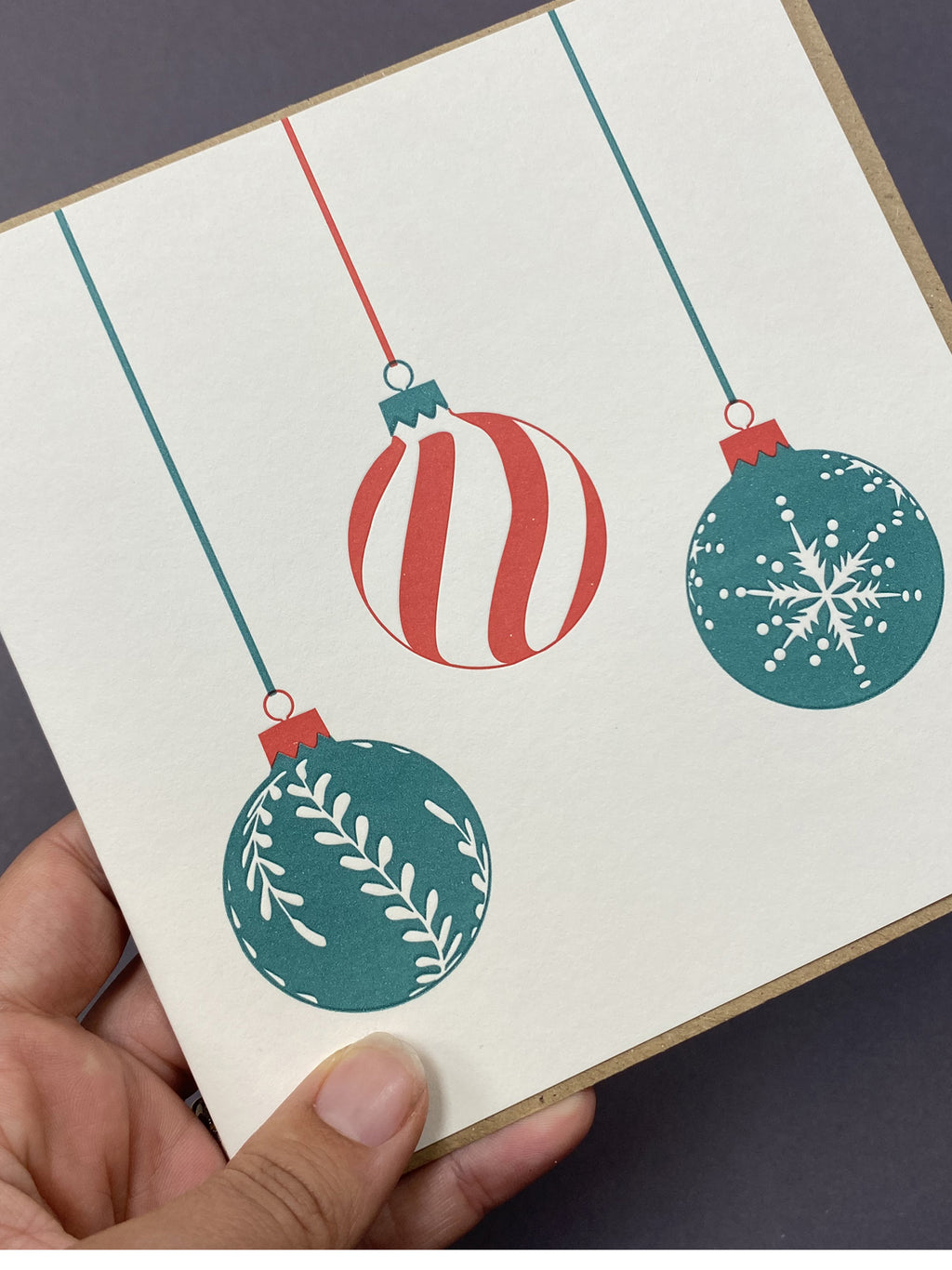 Bauble Trio Green Letterpress Card
