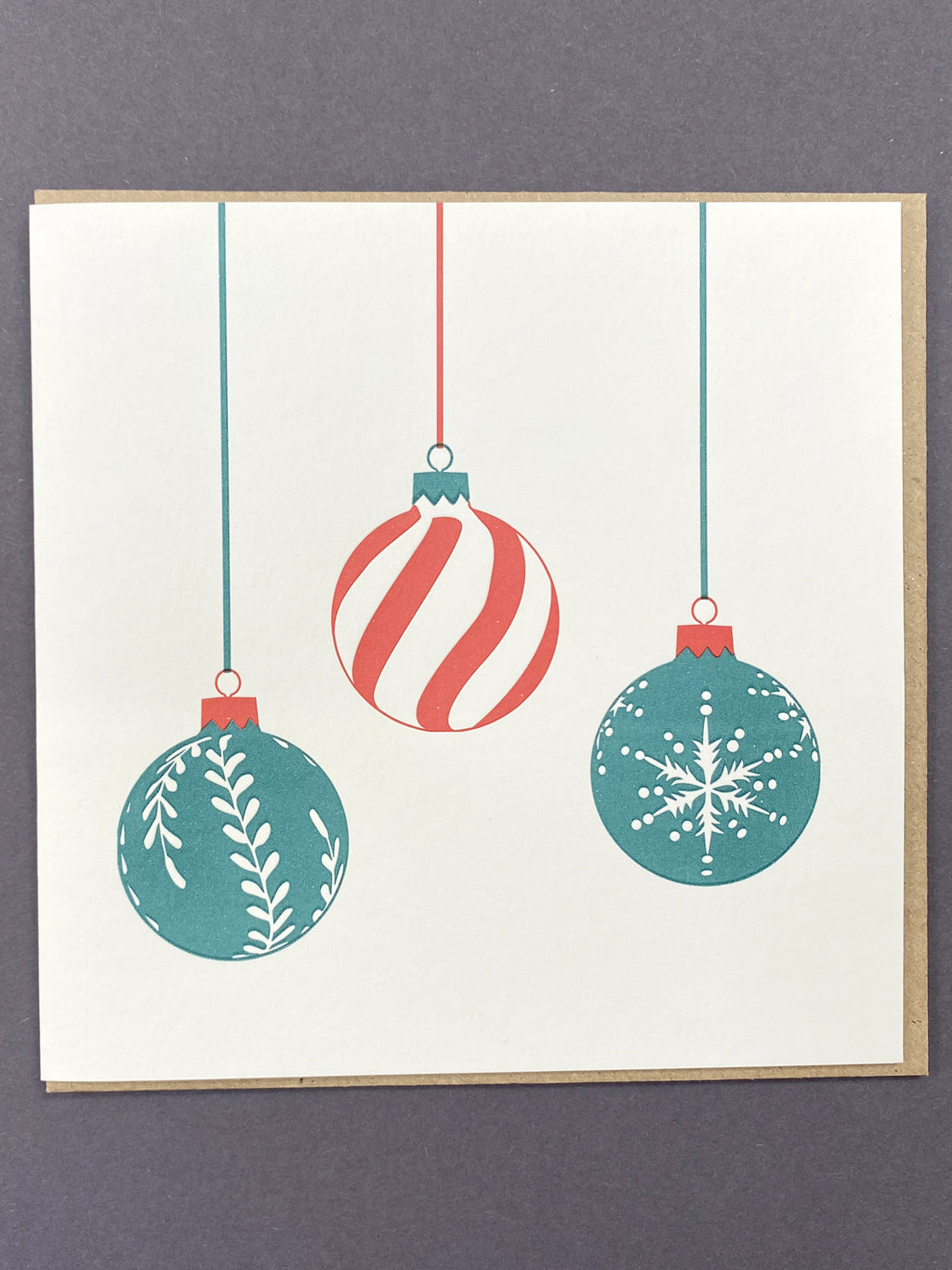 Bauble Trio Green Letterpress Card