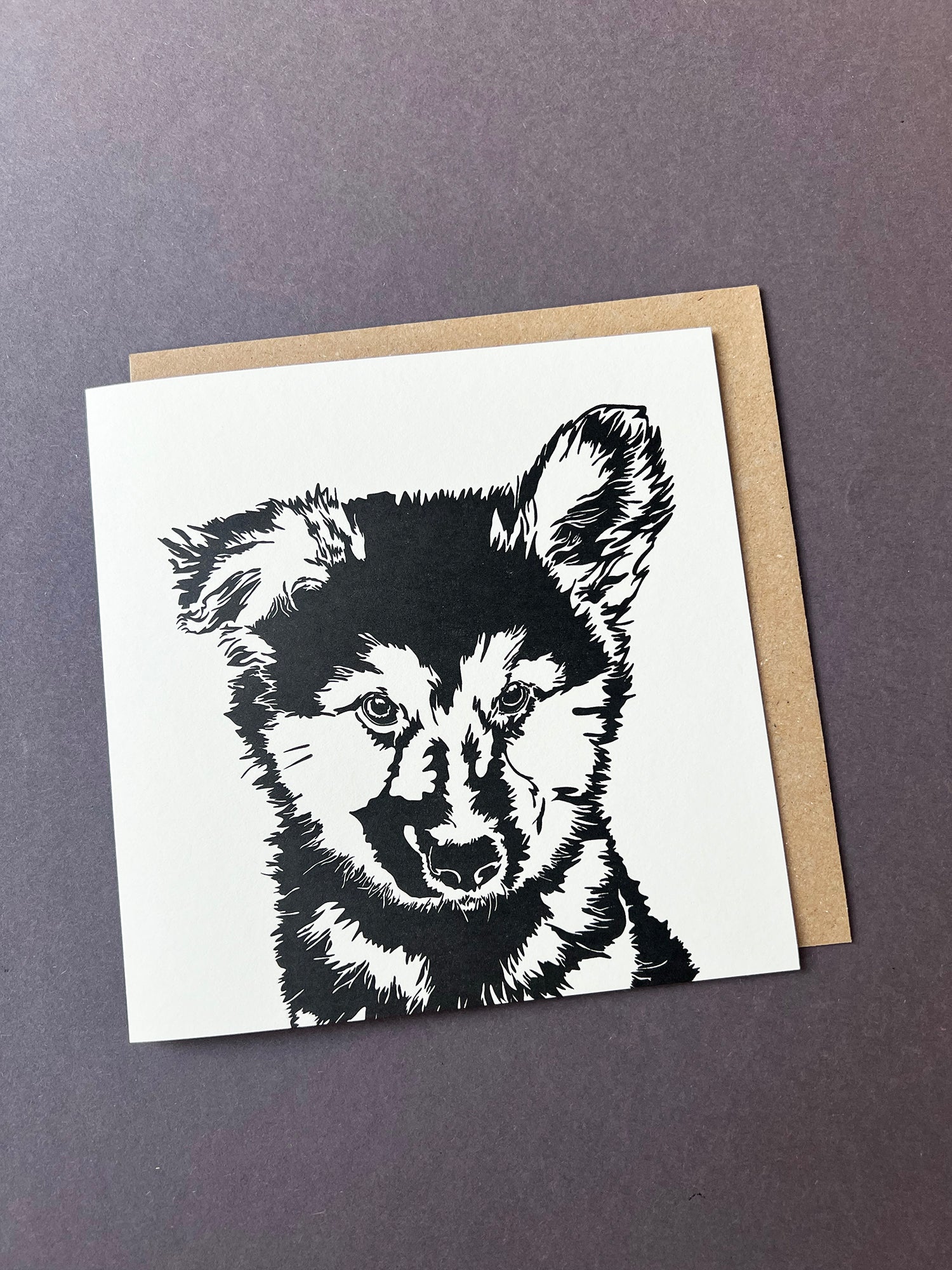 Alsatian Puppy Letterpress Card