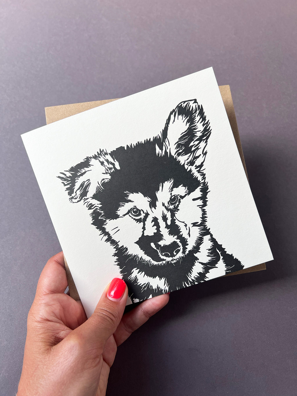 Alsatian Puppy Letterpress Card