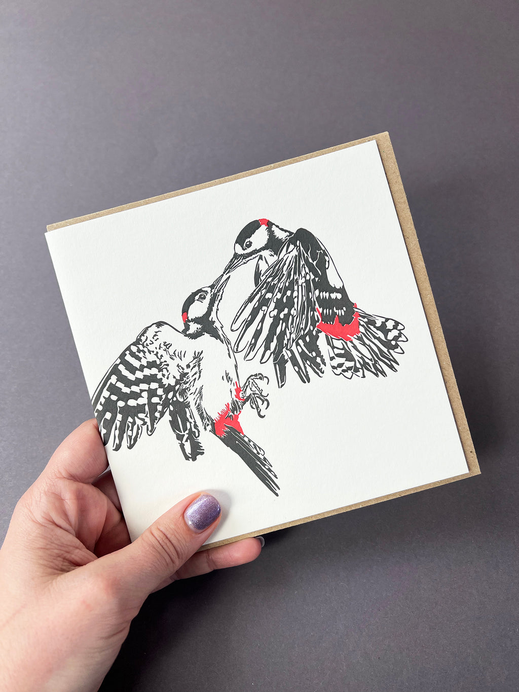 Greaterspotted Woodpeckers Letterpress Card