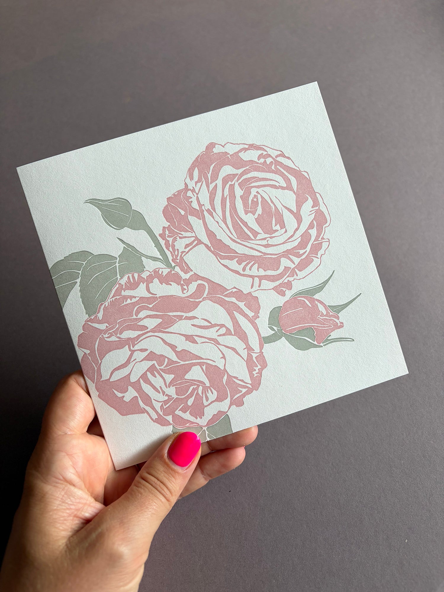 Pink Rose Letterpress Card