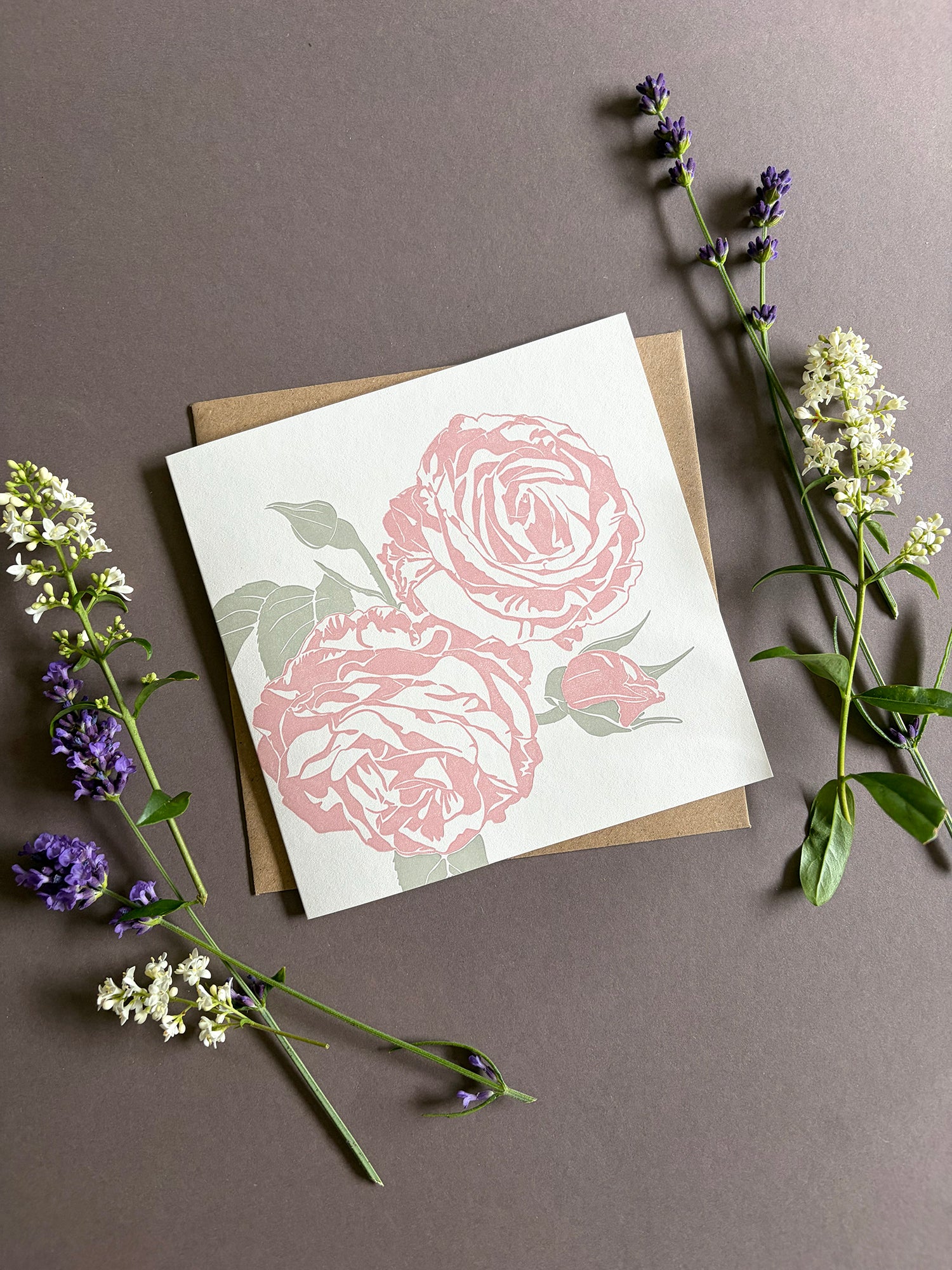 Pink Rose Letterpress Card