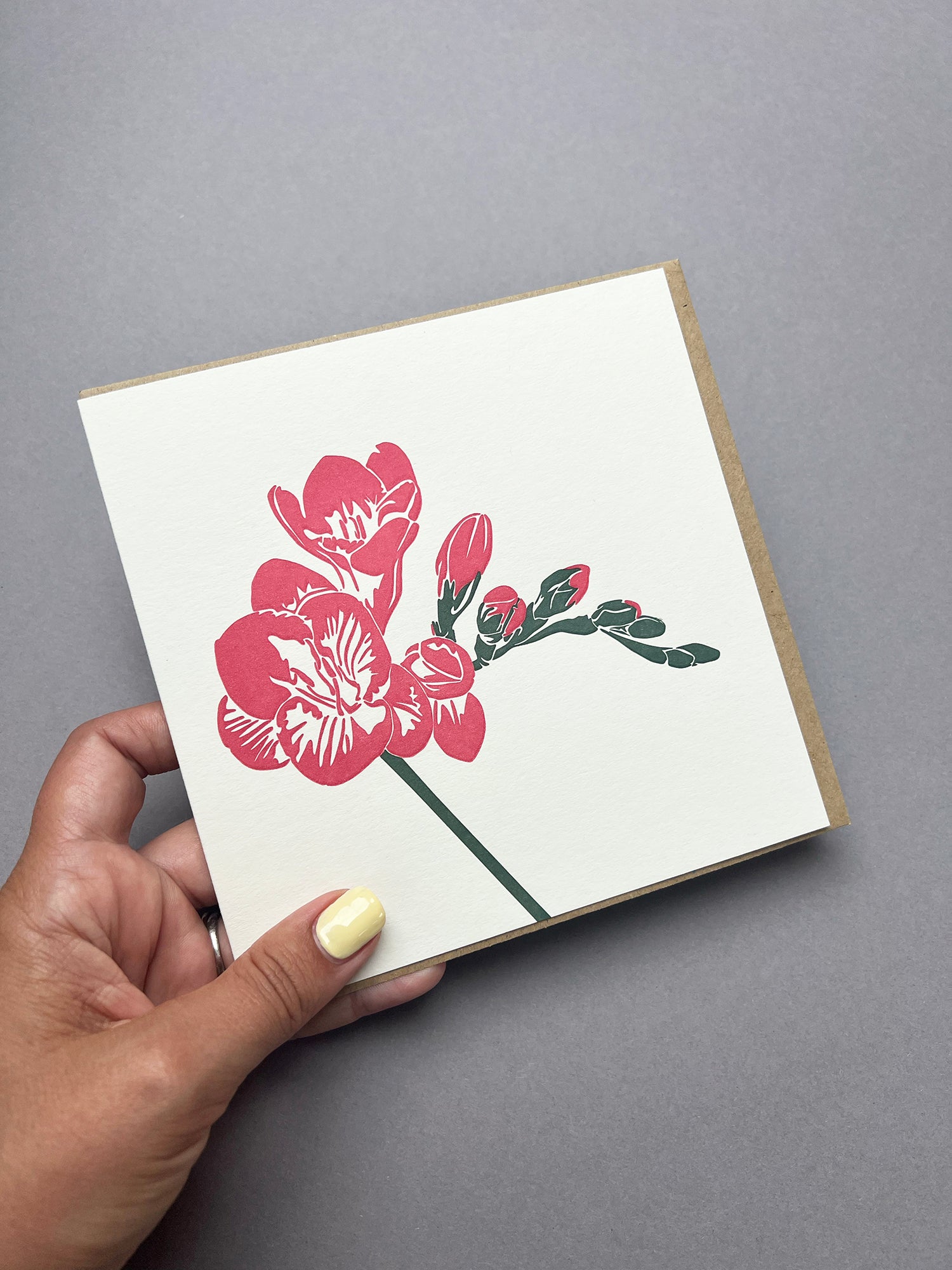 Pink Freesia Letterpress Card