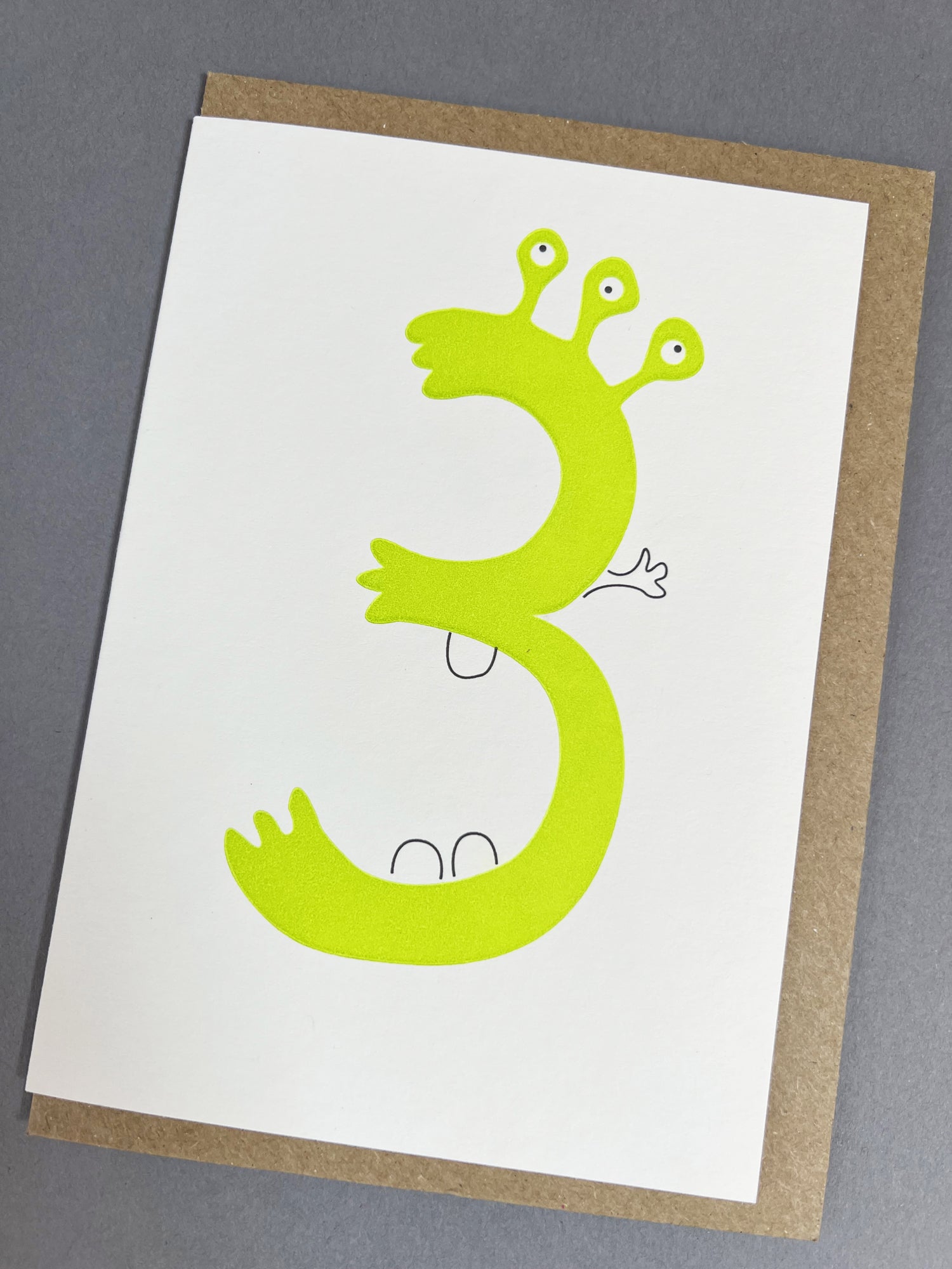 Alien Three Letterpress Card | 3rd Birthday Card