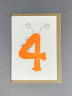 Alien Four Letterpress Card | 4th  Birthday Card