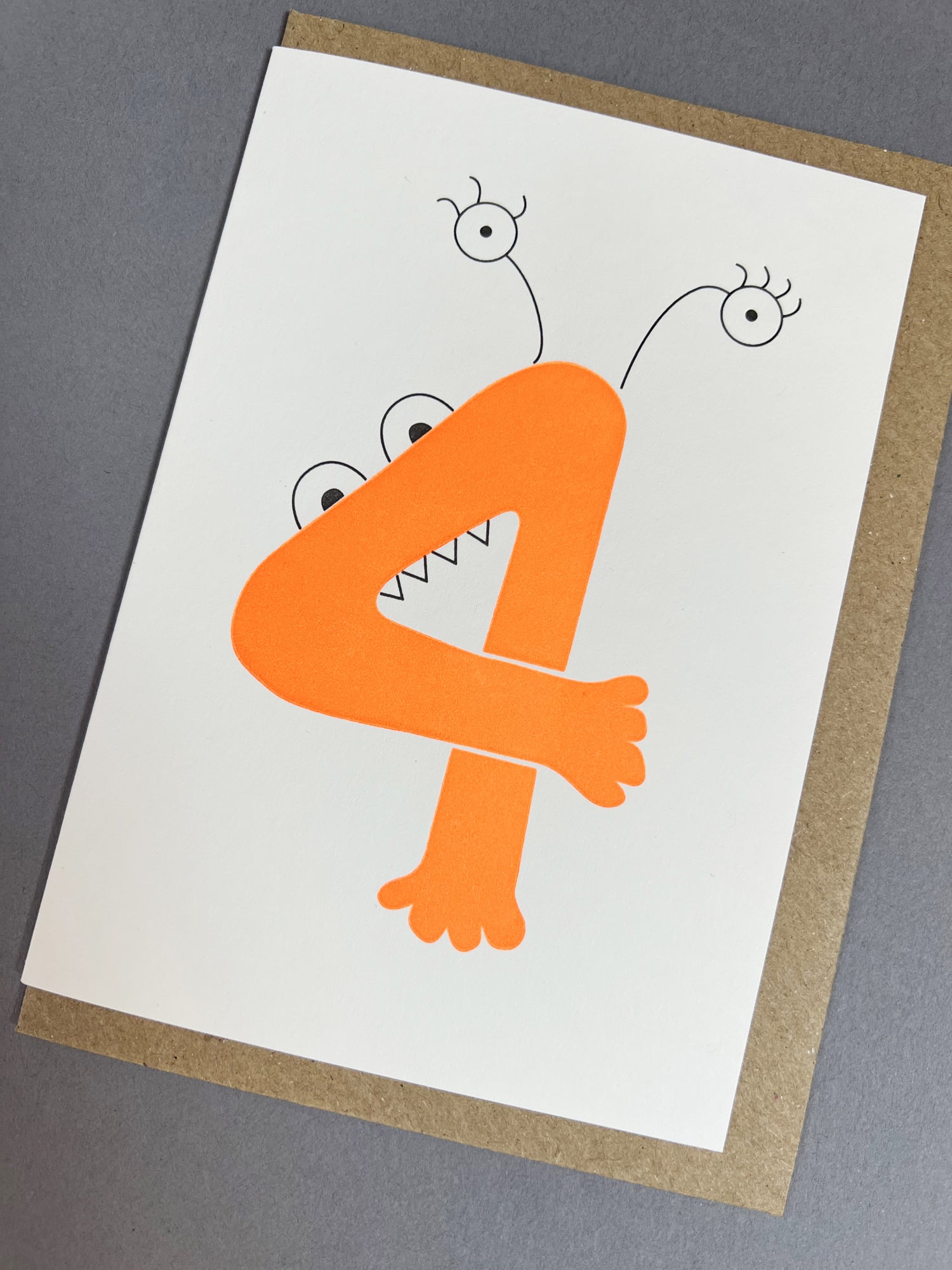 Alien Four Letterpress Card | 4th  Birthday Card