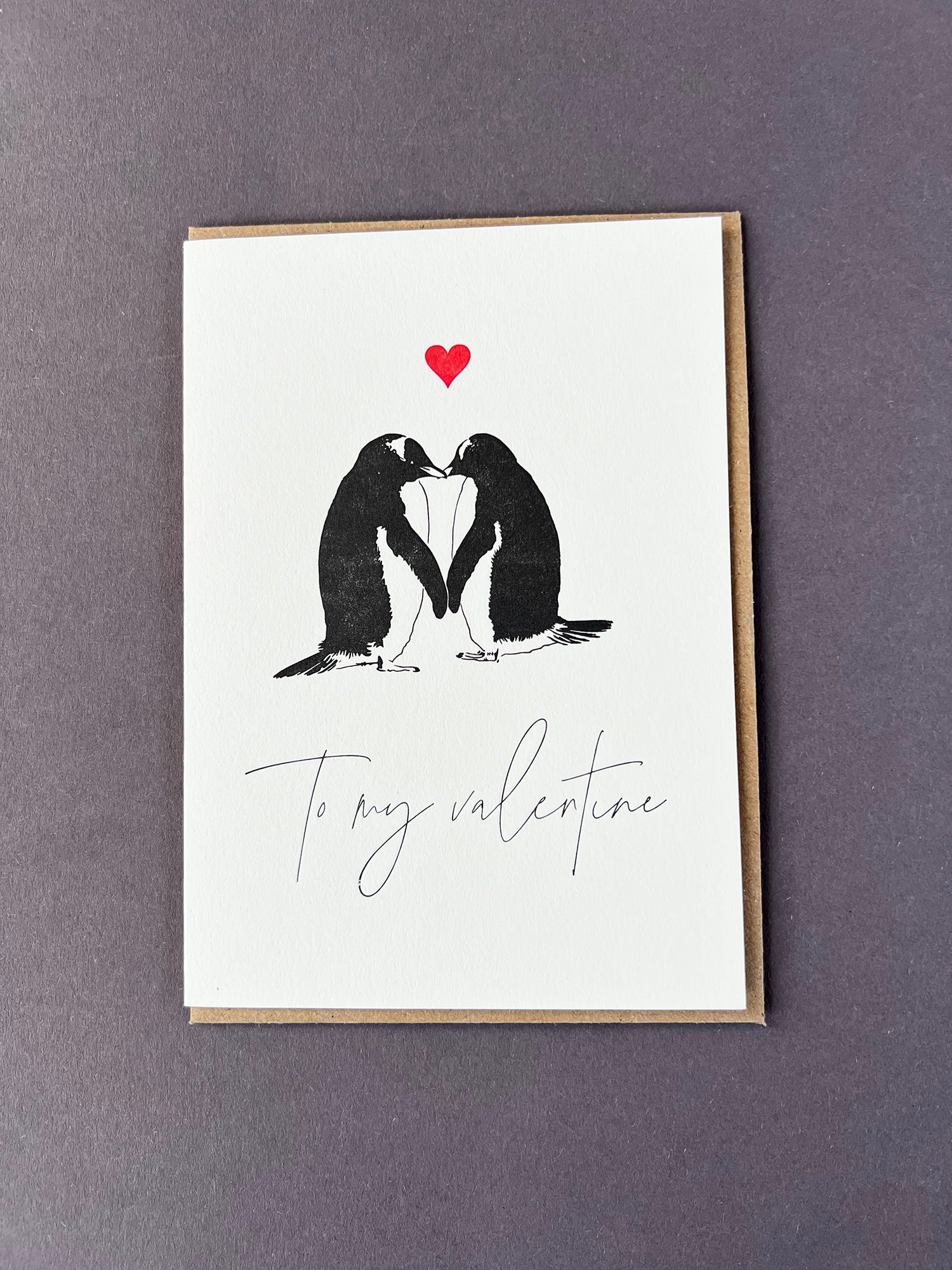Valentine Penguins Letterpress Card | Valentine's Day Card