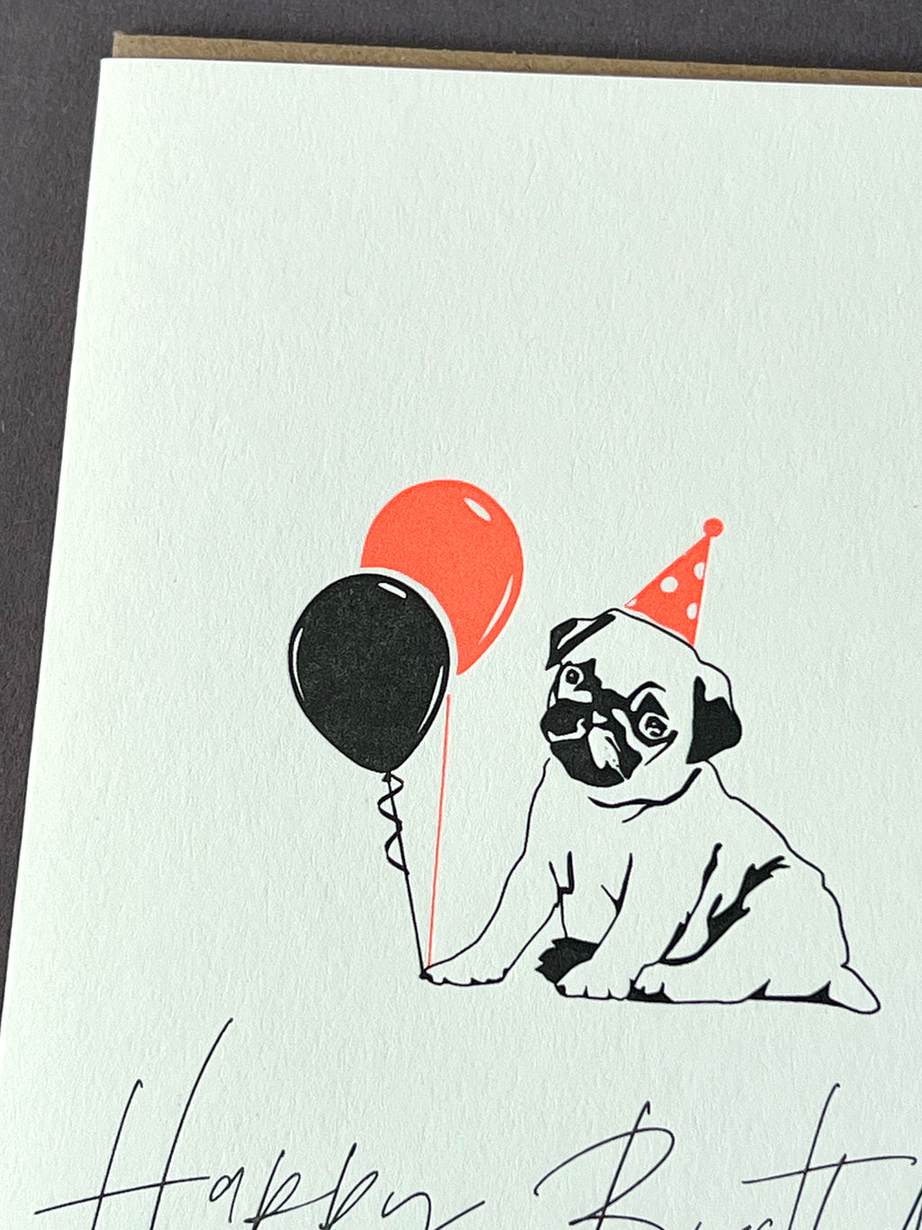 Birthday Pug Letterpress Card