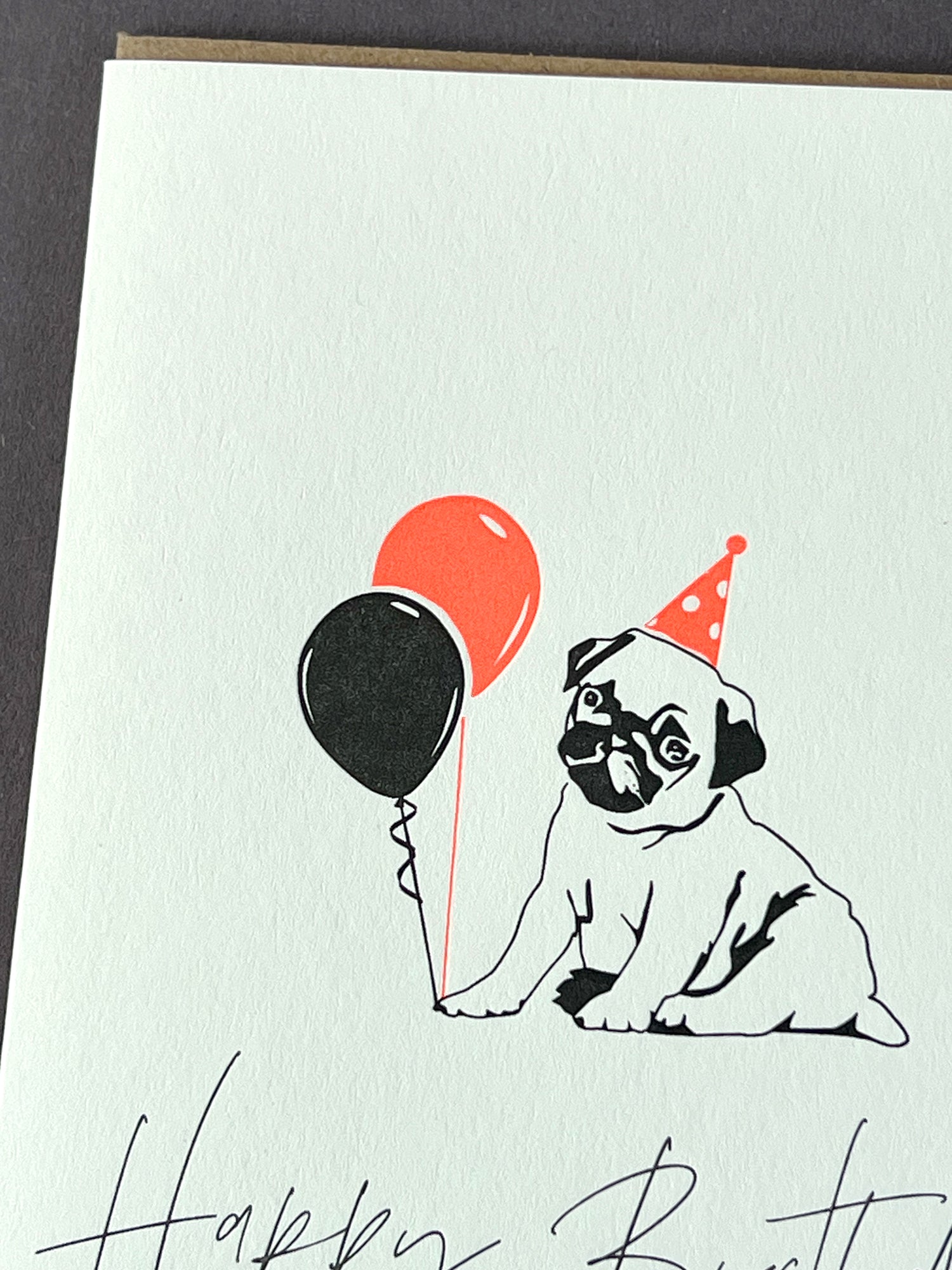 Birthday Pug Letterpress Card