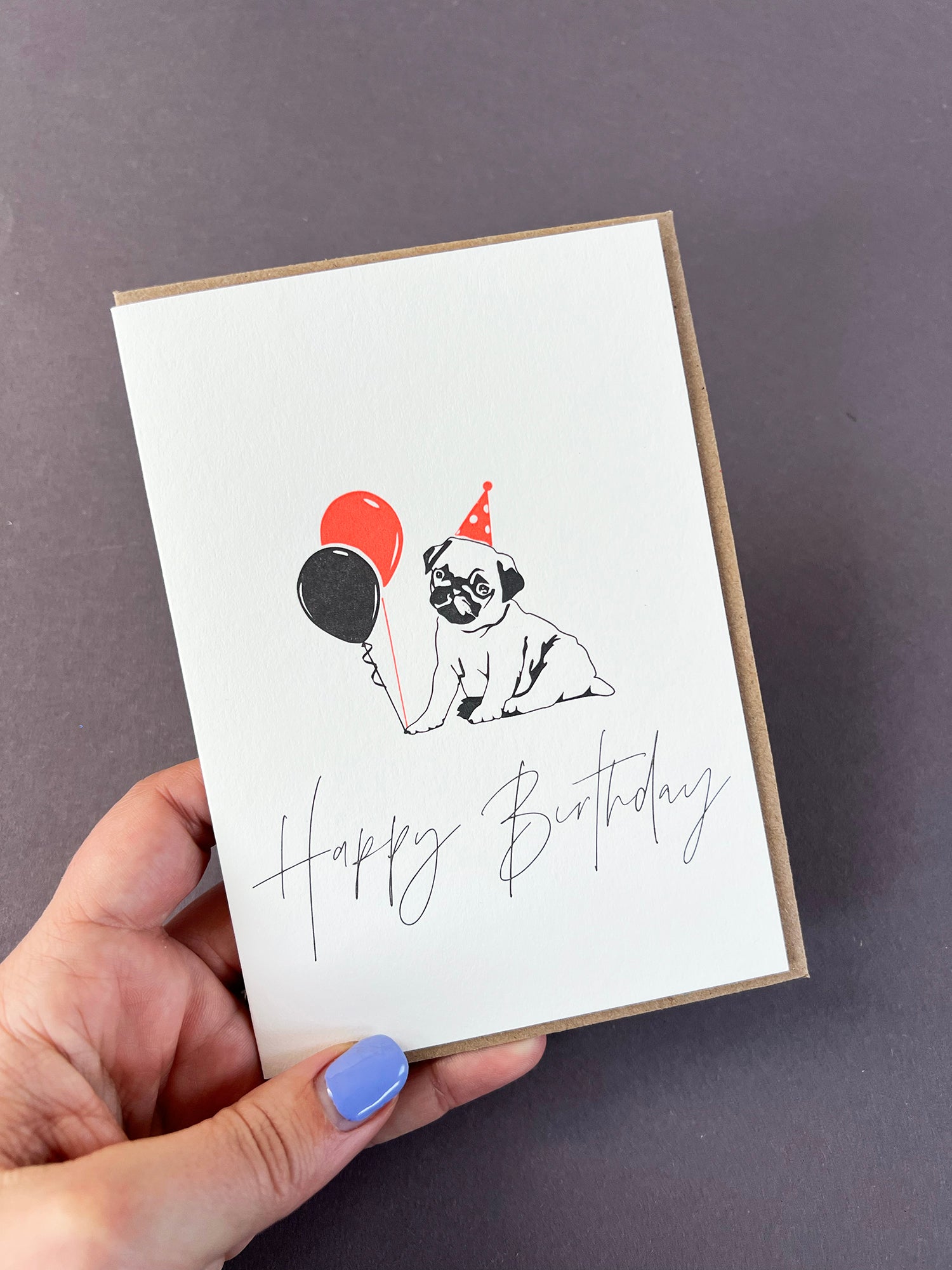 Birthday Pug Letterpress Card