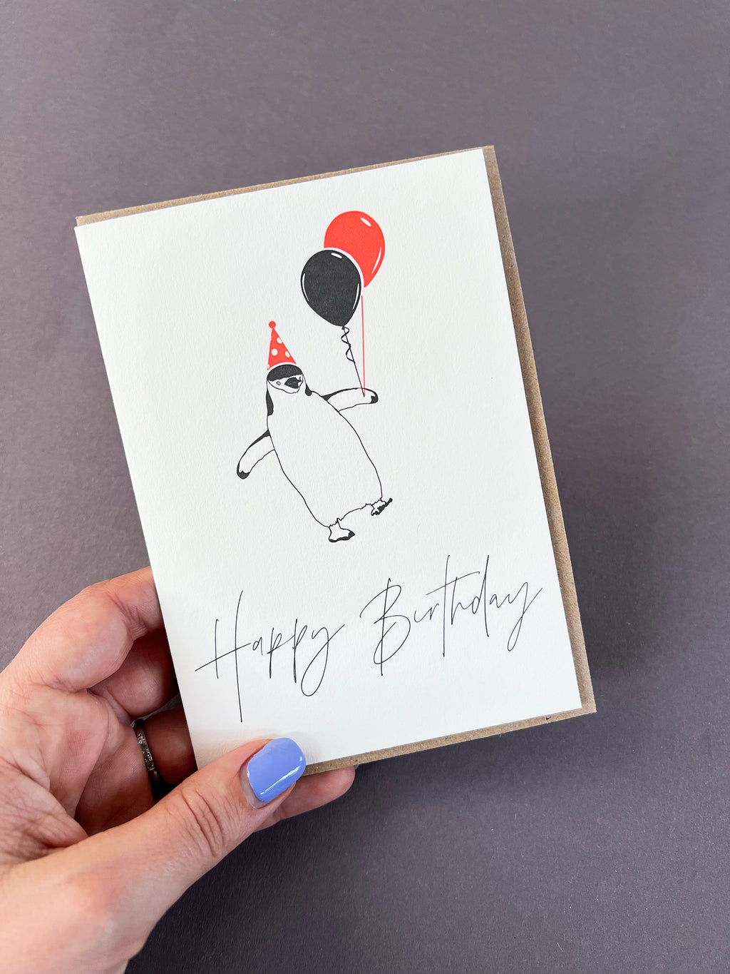 Birthday Penguin Letterpress Card