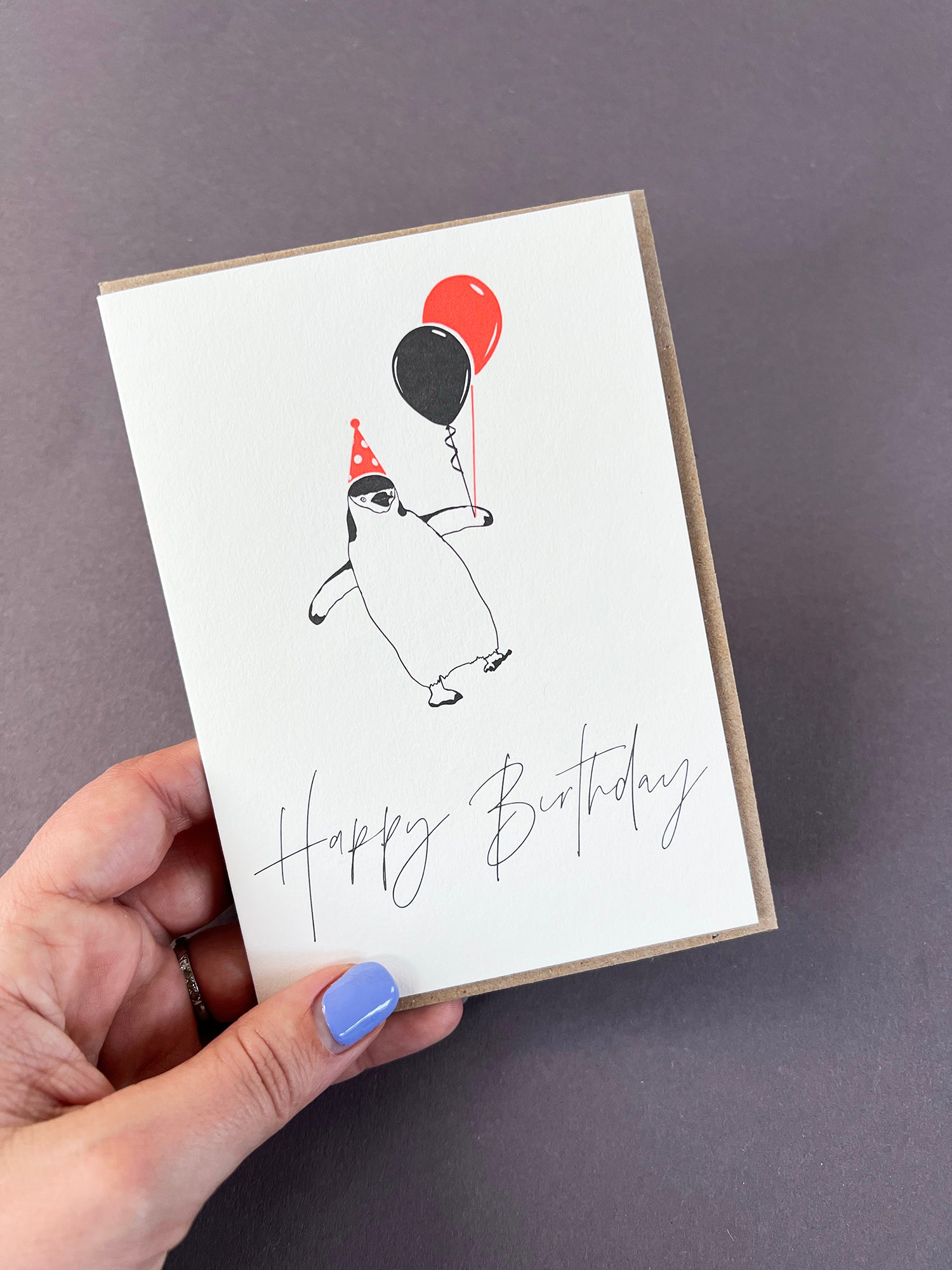 Birthday Penguin Letterpress Card