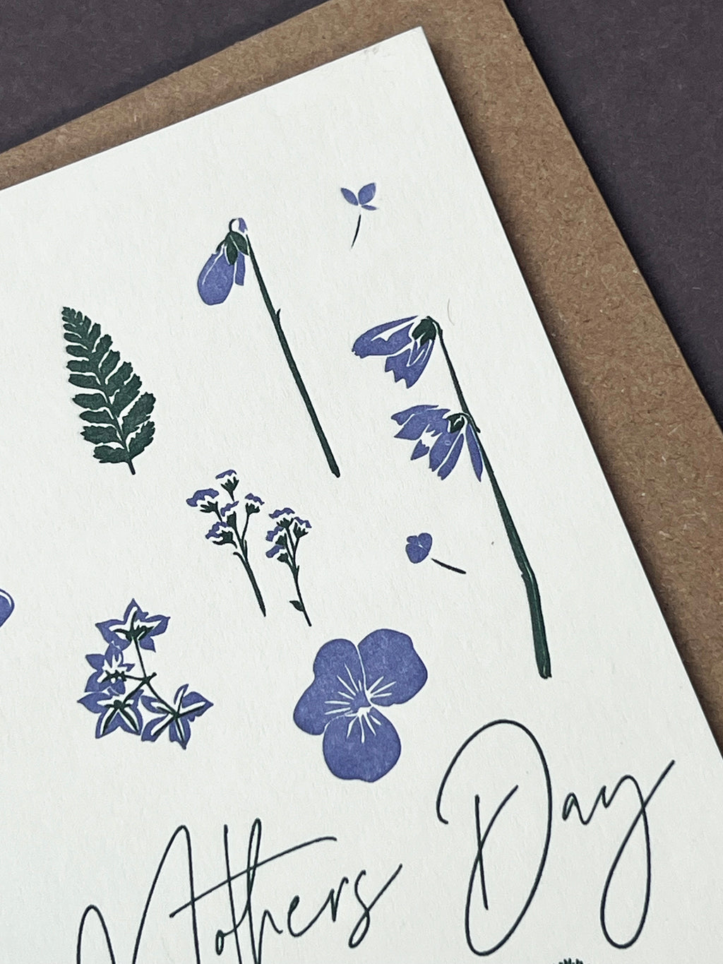 Flower Press Blue Letterpress Card | Mother's Day Card
