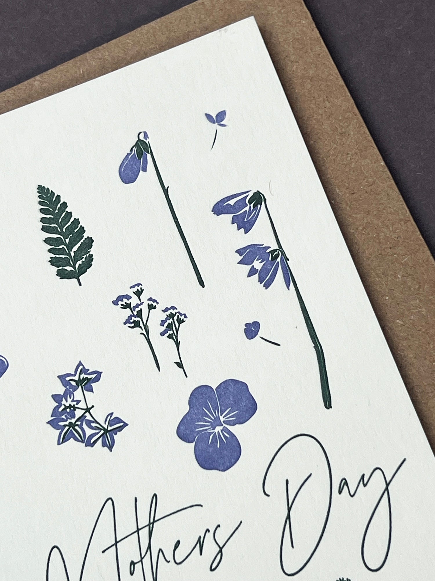 Flower Press Blue Letterpress Card | Mother's Day Card