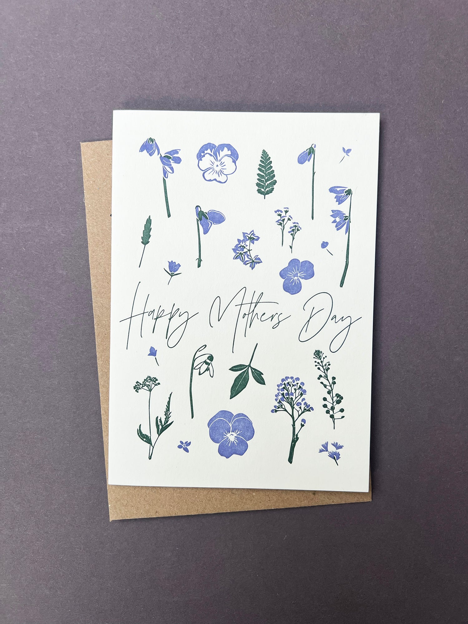 Flower Press Blue Letterpress Card | Mother's Day Card