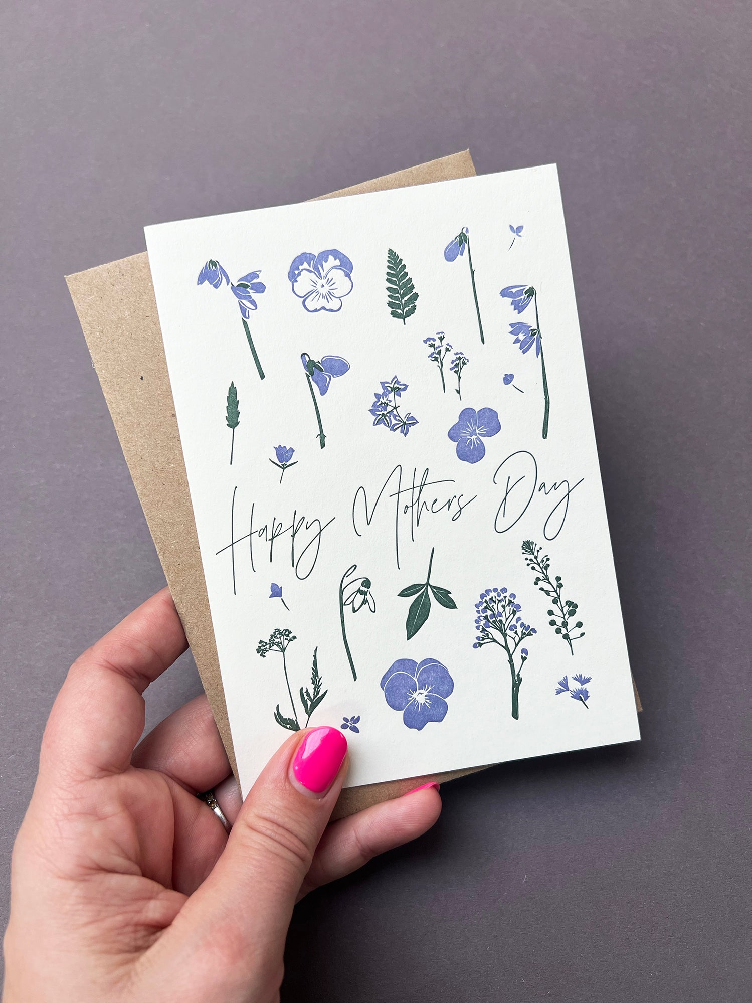 Flower Press Blue Letterpress Card | Mother's Day Card