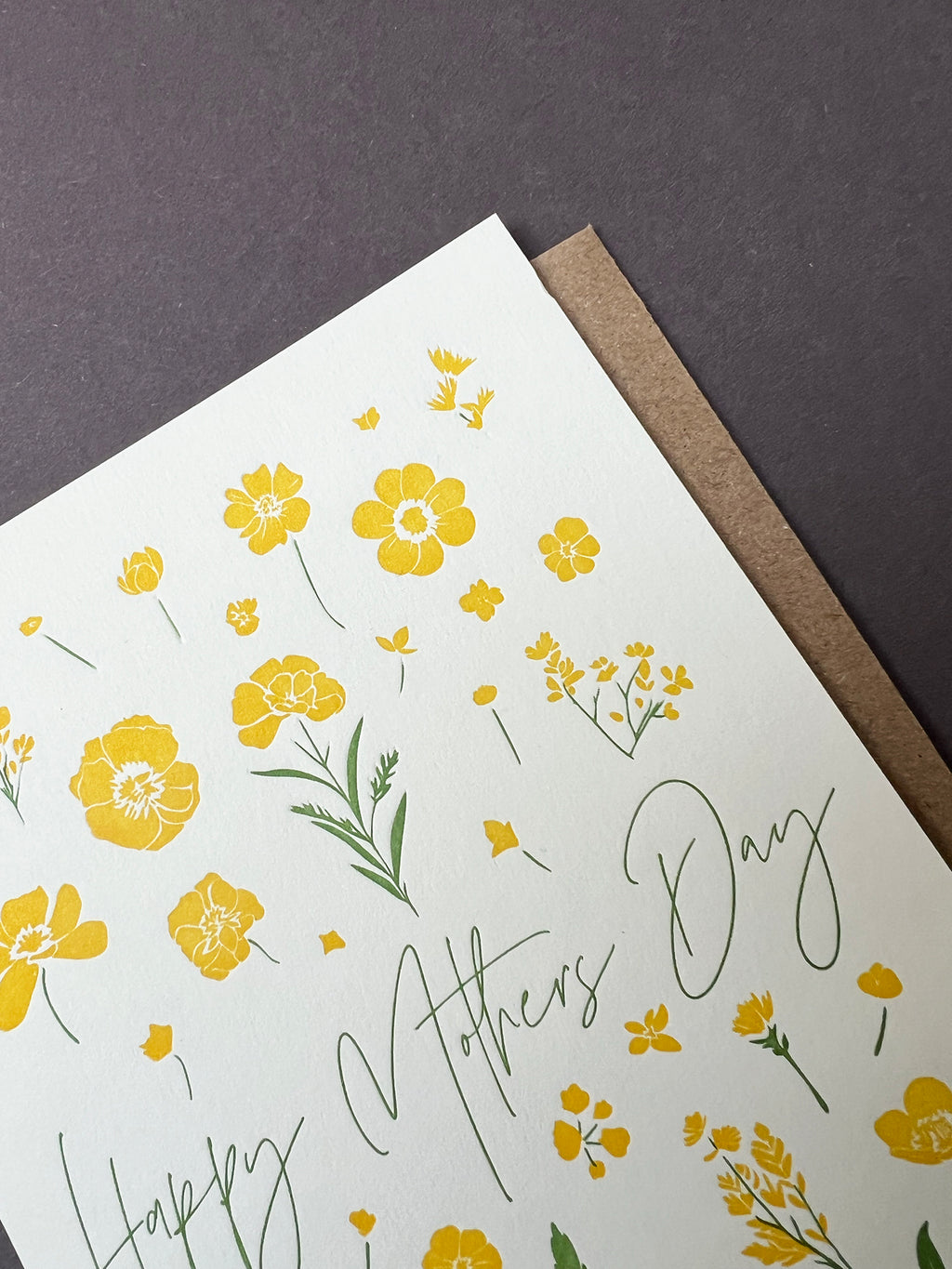 Flower Press Yellow Letterpress Card | Mother's Day Card