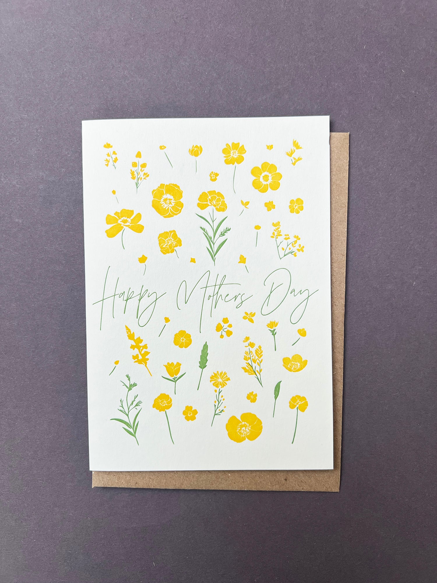 Flower Press Yellow Letterpress Card | Mother's Day Card
