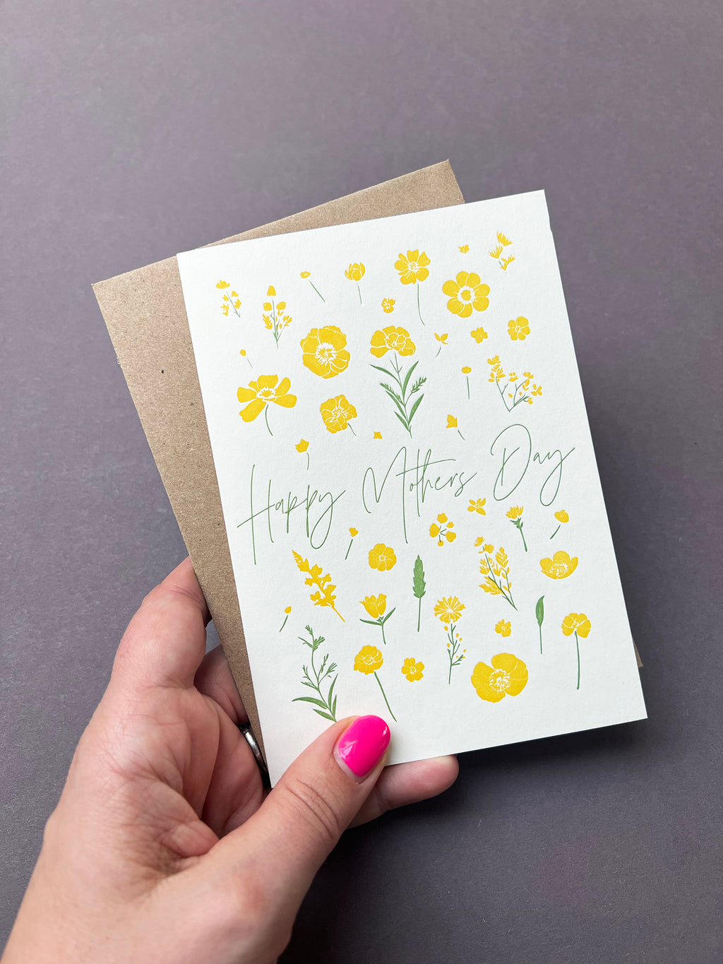 Flower Press Yellow Letterpress Card | Mother's Day Card