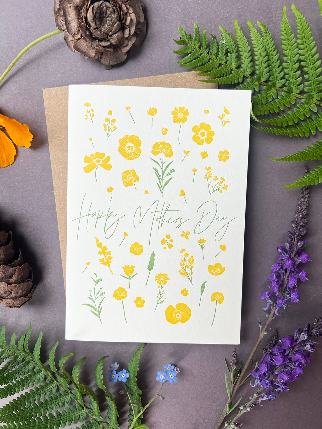Flower Press Yellow Letterpress Card | Mother's Day Card