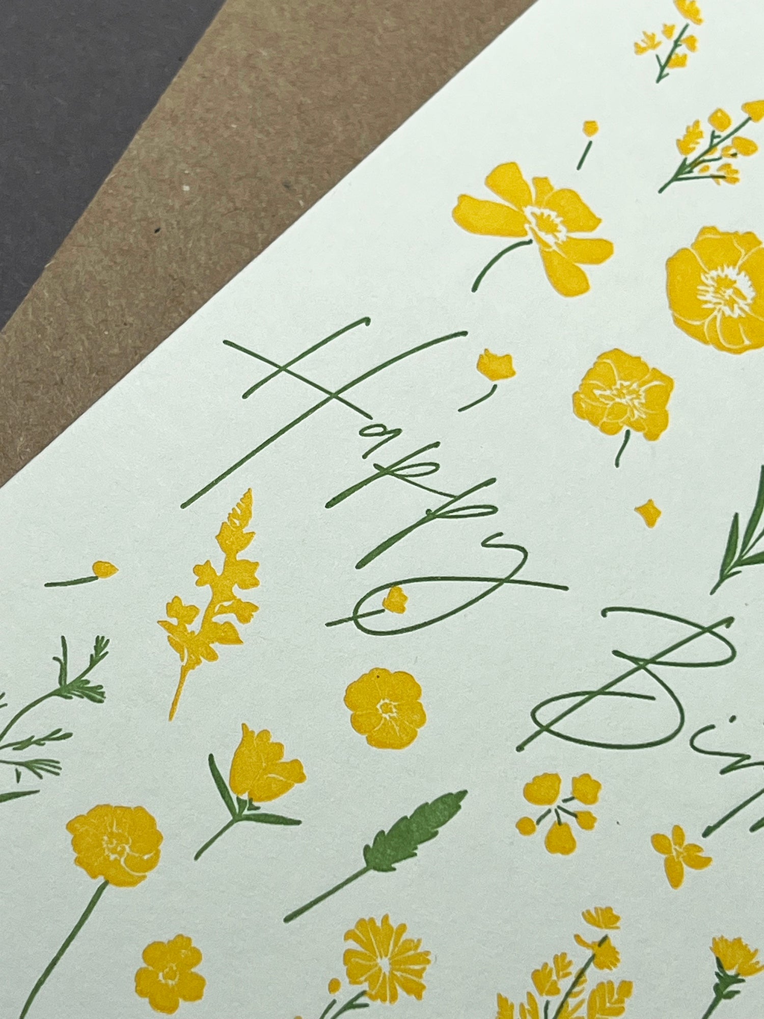 Flower Press Yellow Letterpress Card | Birthday Card